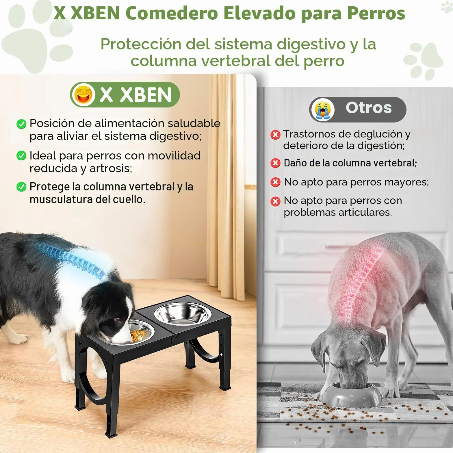 X XBEN Comedero Perro Elevado, Comedero Elevado de 5 Alturas Ajustables, 2X1,5L Comedero y Bebedero Perro, Comederos Elevados para Perros Pequeños, Medianos y Grandes, Plegable y Antideslizante