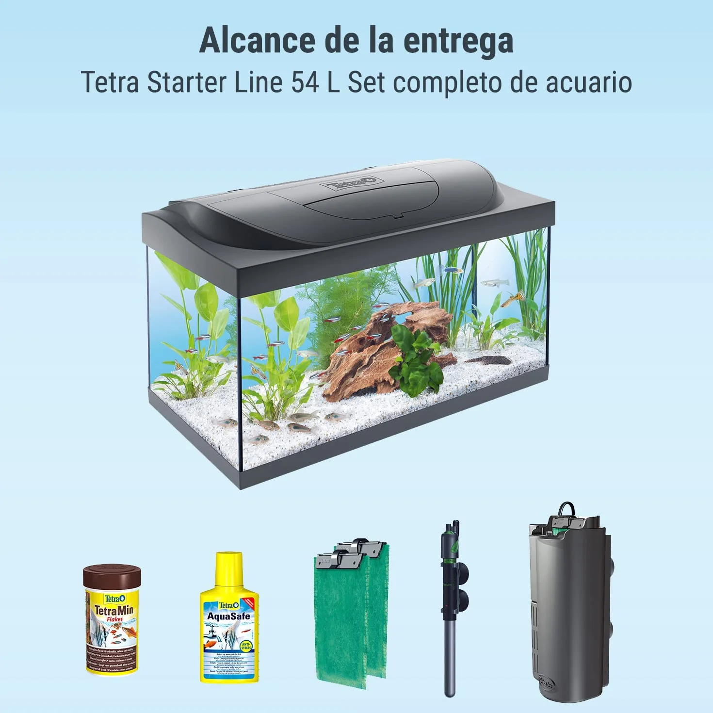 Tetra Starter Line LED 54L Acuario de inicio grande, bombilla LED con modo luz diurna/nocturna