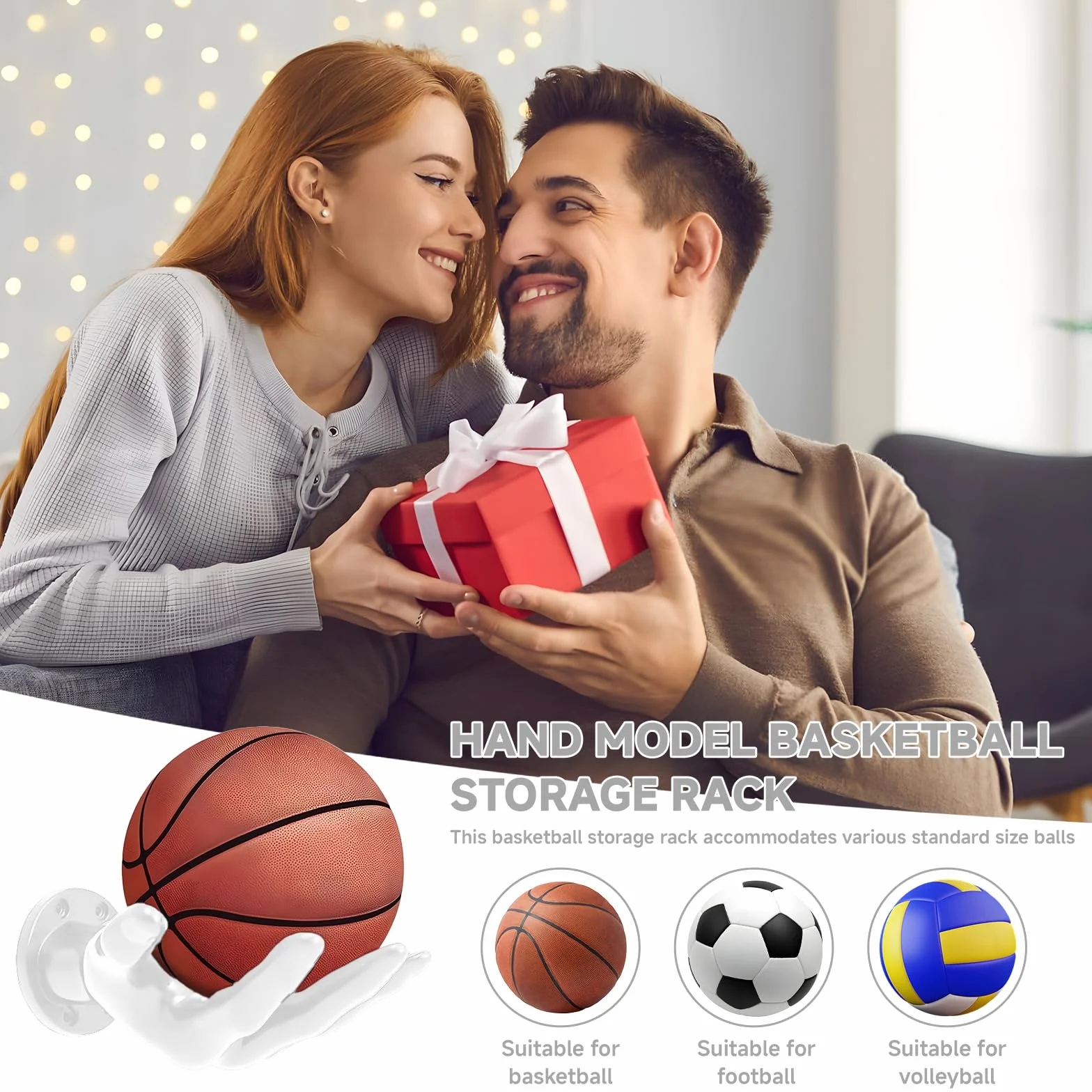 Soporte de Pared para Pelotas Deportivas, 22x17 cm, Guarda Baloncesto, Fútbol, Tenis, Voleibol, Blanco