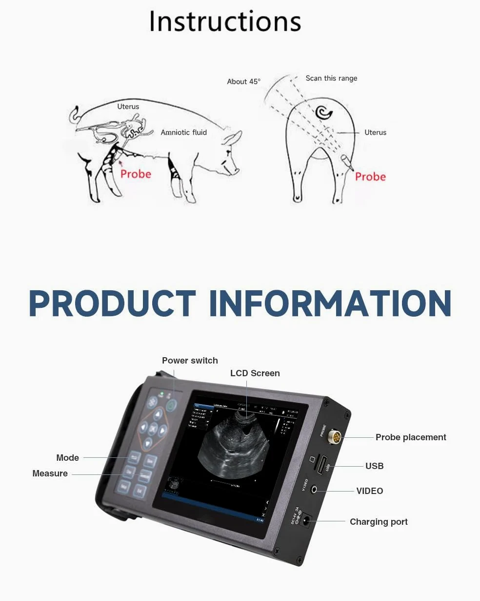 16 HD Máquina de ultrasonido veterinario pseudocolor, escáner de 5.0 MHz para detección de embarazo en cerdos, ovejas, perros, gatos