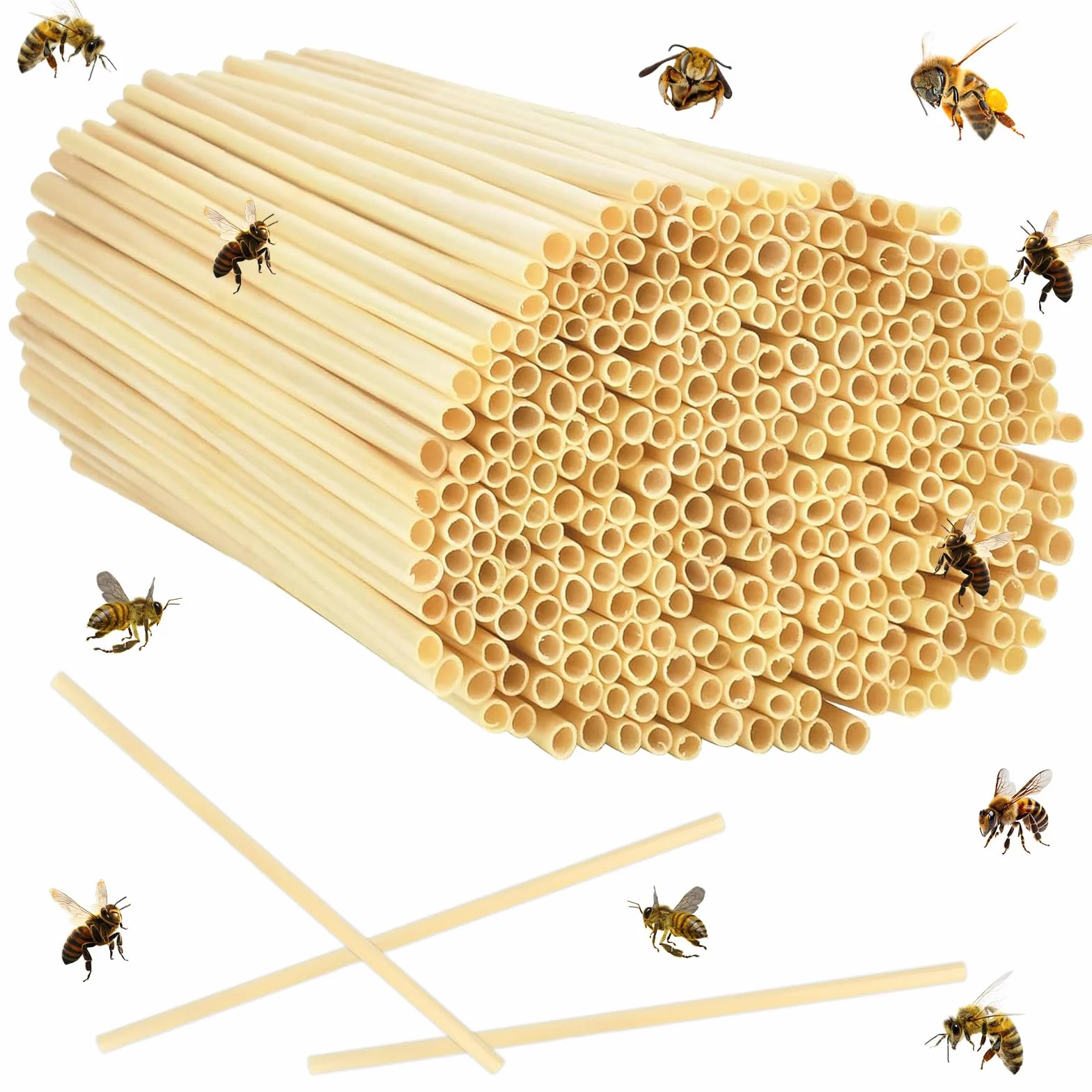 300PCS Pajitas de Trigo, 14.5 CM de Largo Diámetro 3-5 MM para Abejas Silvestres, Material Insectos Anidación para Relleno Hotel de Insectos, Casa de Abejas, Hotel de Abejas, Casa de Insectos