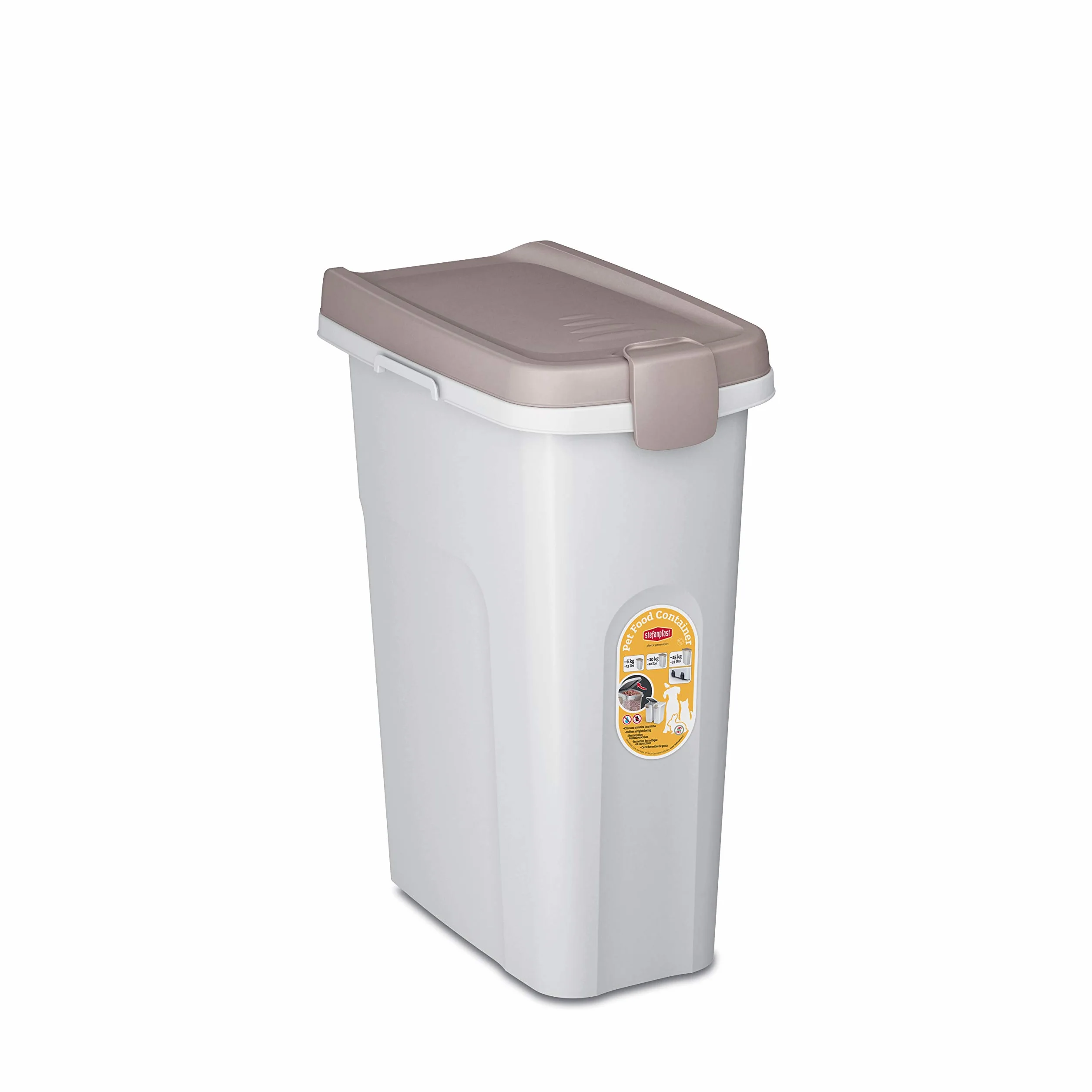 Stefanplast Petfood - Contenedor para Perros (25 L), Color marrón y Blanco