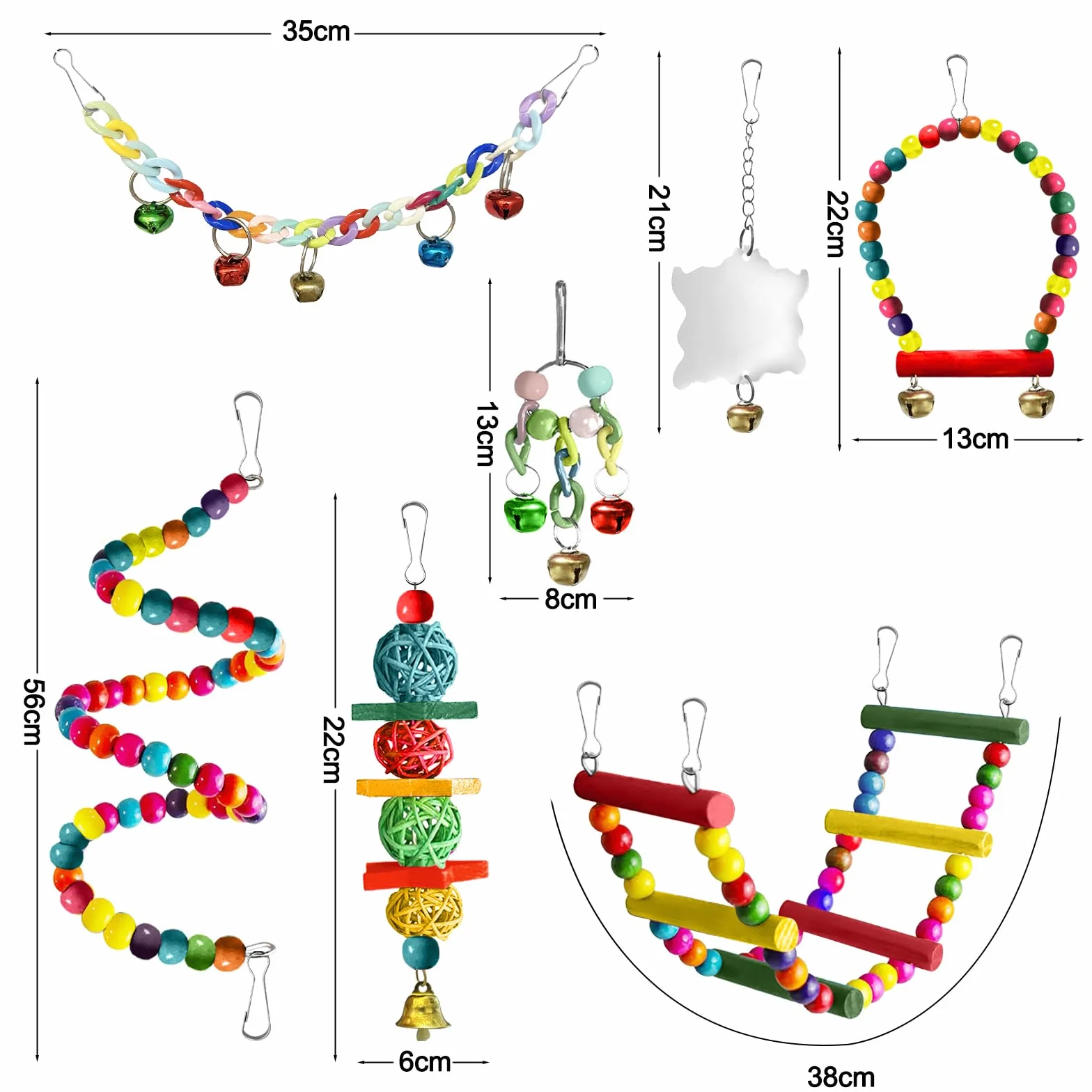 Juguetes para Pájaros, Juguetes de Loro Pájaro, Juguetes Agapornis, Accesorios para Jaula de Pájaros, con Campanas, Columpios, Juguete de Masticación, para Pequeños y Medianos Loros de Aves