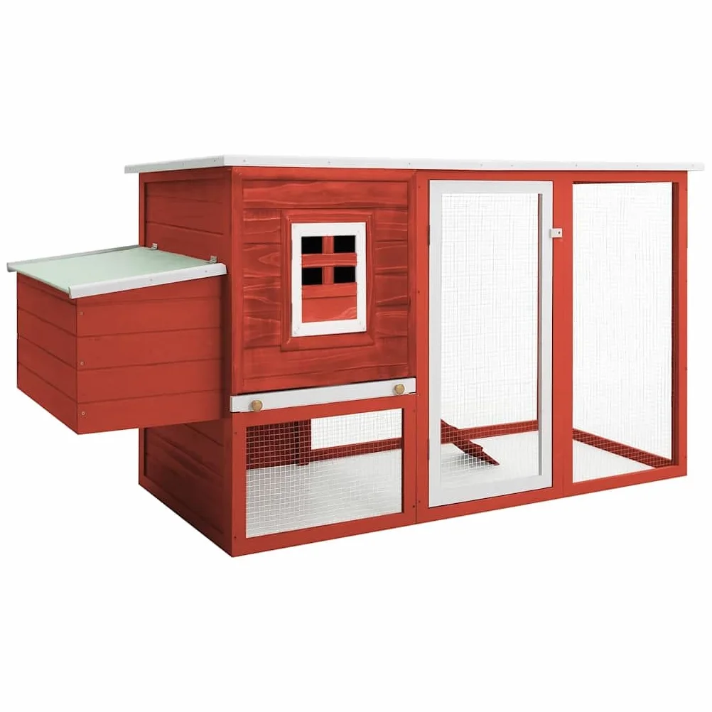 Gallinero exterior de madera de pino con techo verde impermeable, jaula de gallinas de madera roja, pajarera, rampa de acceso, bandeja deslizante y jaula de huevos