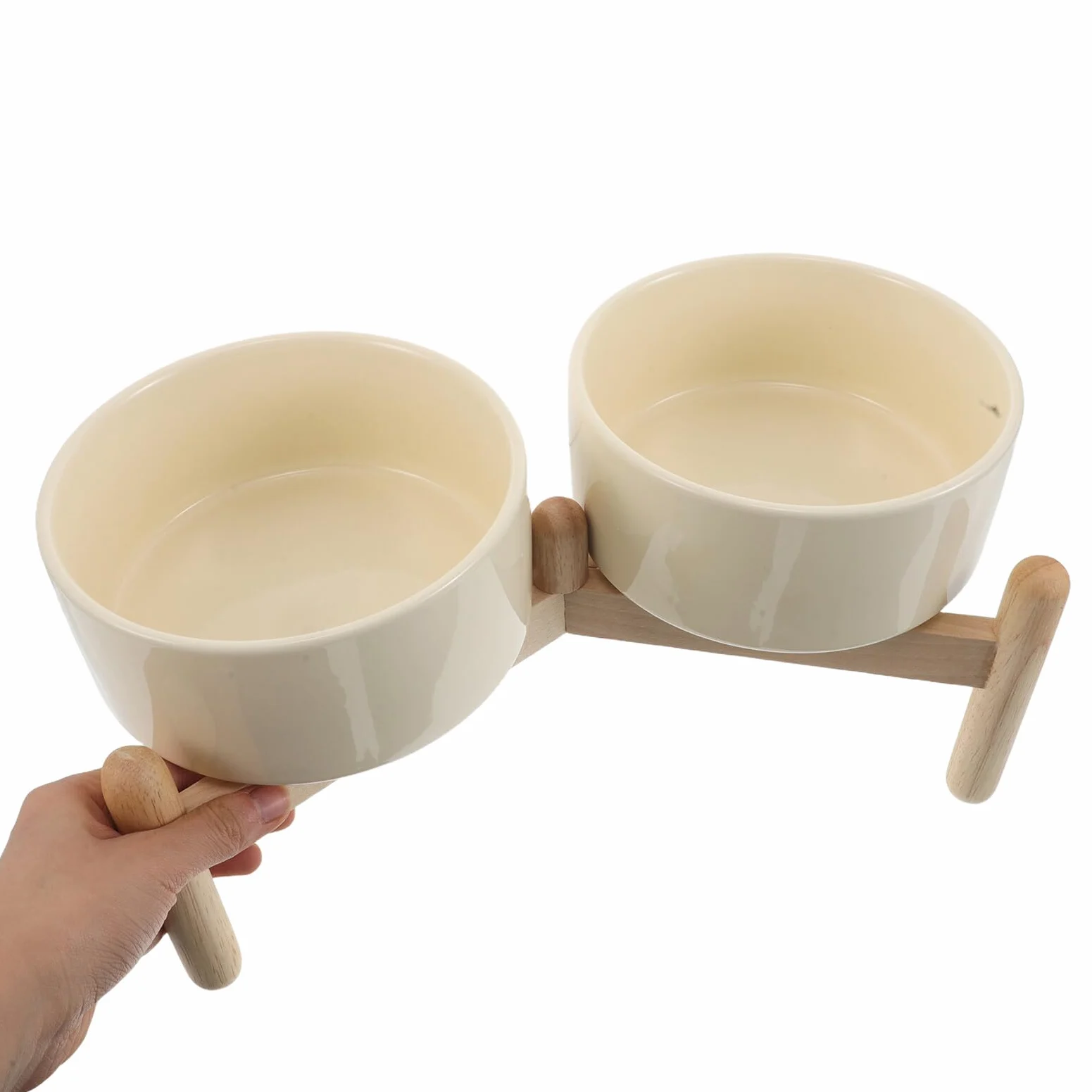 Gatuida Cuencos Elevados de Cerámica para Perros y Gatos 850 Ml con Soporte de Madera Antideslizante, Doble Tazón 15,5 Cm para Comida y Agua, Cuidado del Cuello y Articulaciones, Comedero