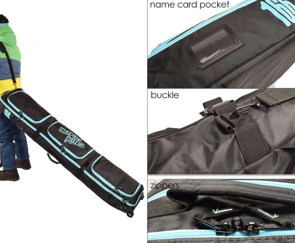Bolsa de snowboard impermeable con ruedas, acolchada, 3 bolsillos