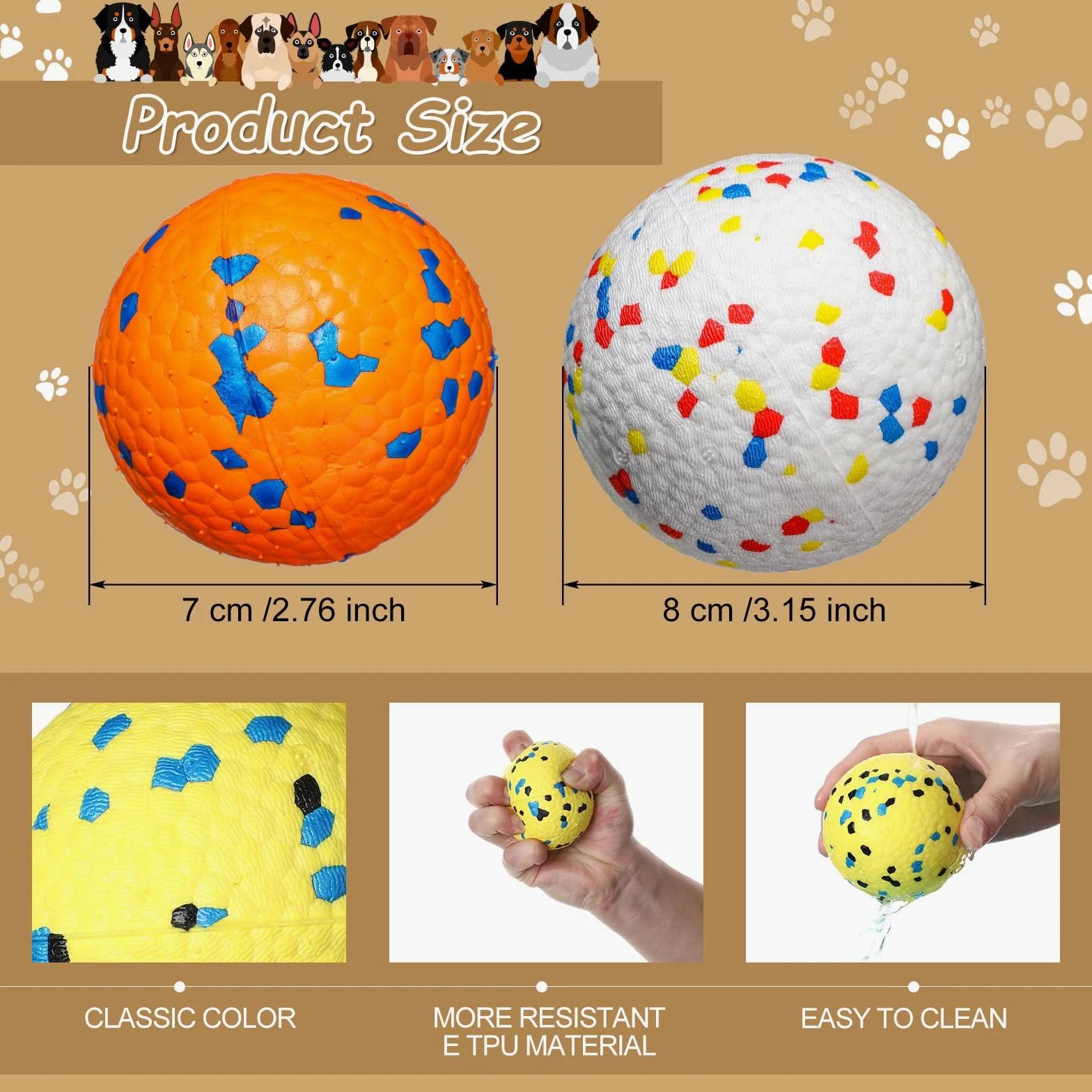 Aliceset 4 pelotas de tenis para perros para masticadores agresivos, juguetes indestructibles para la dentición, juguete duradero para masticar cachorros, juguete flotante para perros grandes,