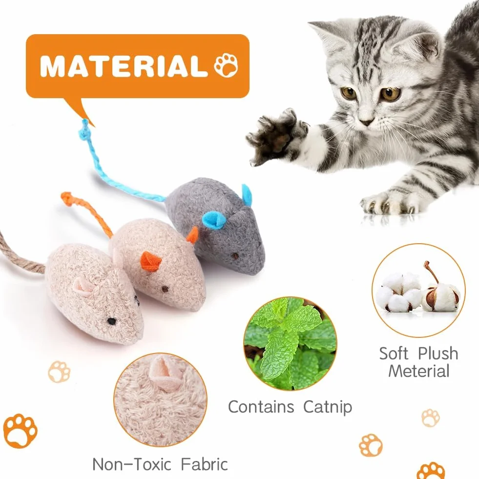 Catnip Mouse Toys, 24PCS Juguetes de Hierba Gatera para Gatos, Mini Juguete de Peluche para Masticar Hierba Gatera, Juguete para Patear, Jugar e Interactuar en Interiores (Multicolor)
