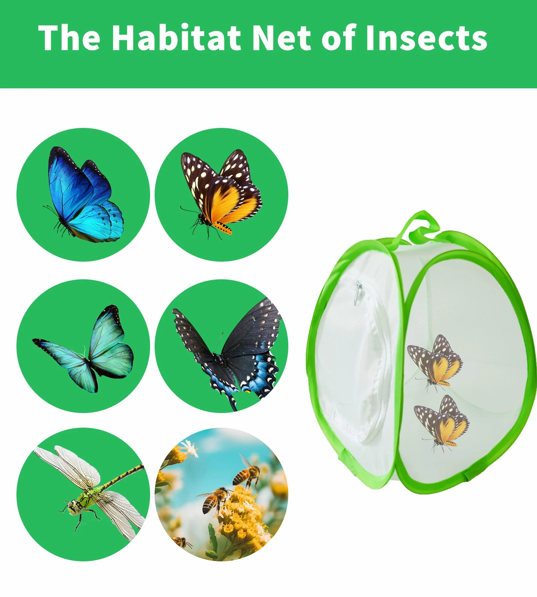Jaula de hábitat de mariposa, jaula plegable de malla para insectos, casa de mariposas portátil con cremallera, regalos de jardín (2 unidades)