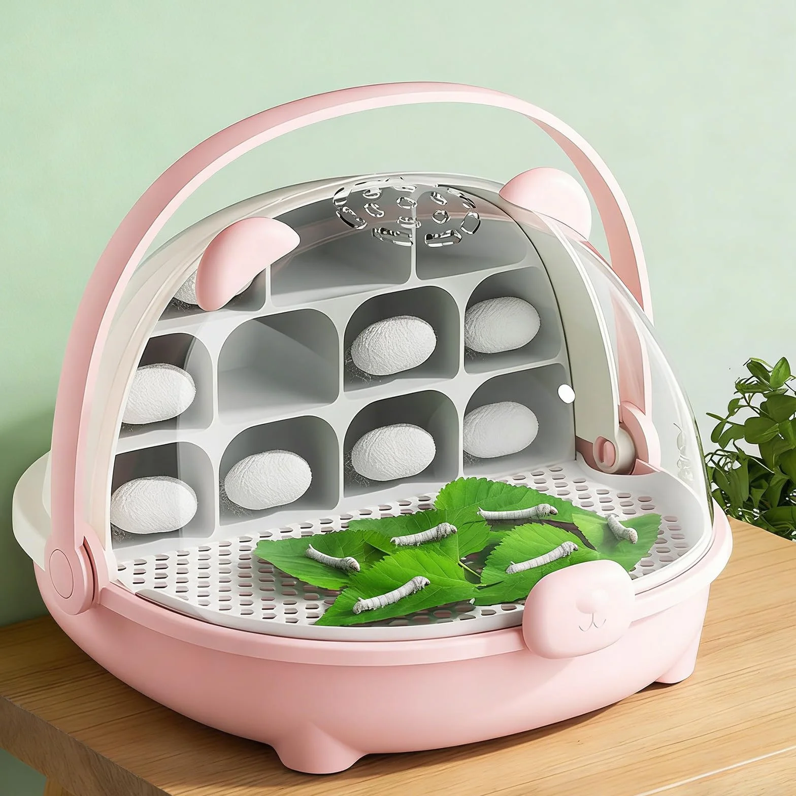Caja De Crecimiento De Gusanos De Seda, Cápsula Espacial para La Cría De Gusanos De Seda, Jaula De Hábitat Animal,Caja De Alimentación con Asa, para Cría De Gusanos Y Pequeños Reptiles (B)