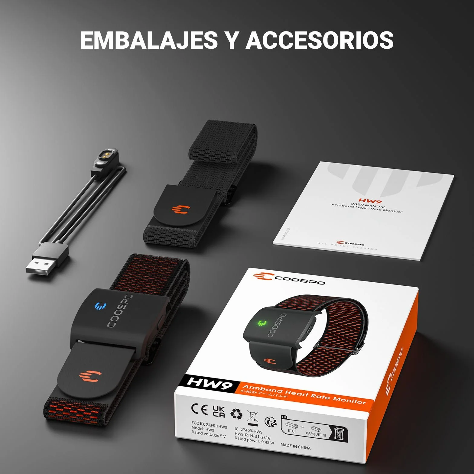 COOSPO HW9 Pulsómetros HRV Zona de Frecuencia Cardíaca Banda Bluetooth5.0 Ant+ IP67 Impermeable Heart Rate Monitor Bracelet