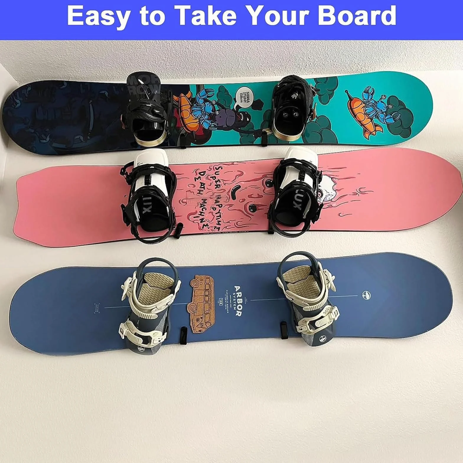 Soporte de pared para tabla de snowboard, clips horizontales de montaje para garaje