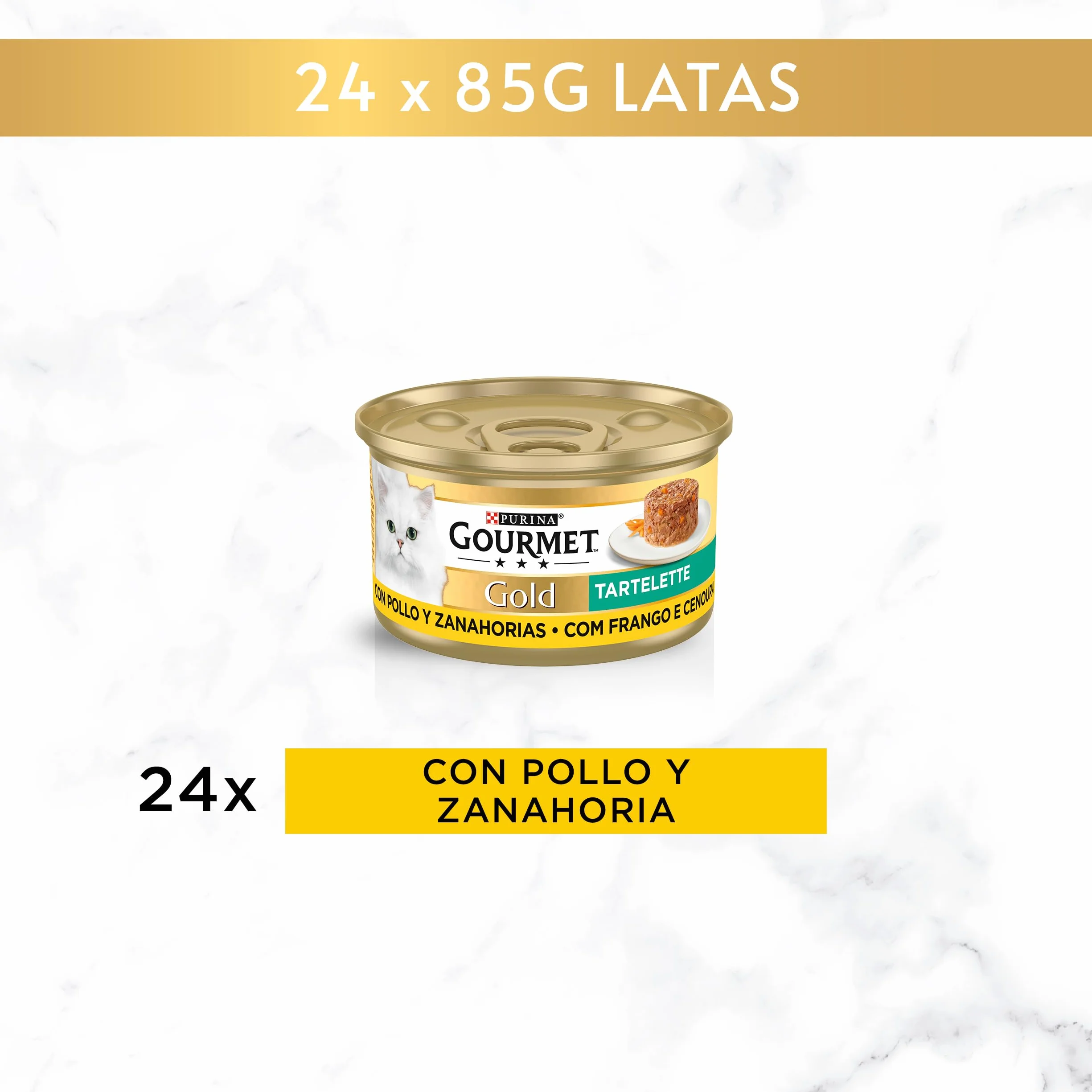 GOURMET Gold Tartelette, Comida Húmeda para Gato Adulto, Paté de Pollo y Zanahorias, Pack de 24 Latas de 85 g
