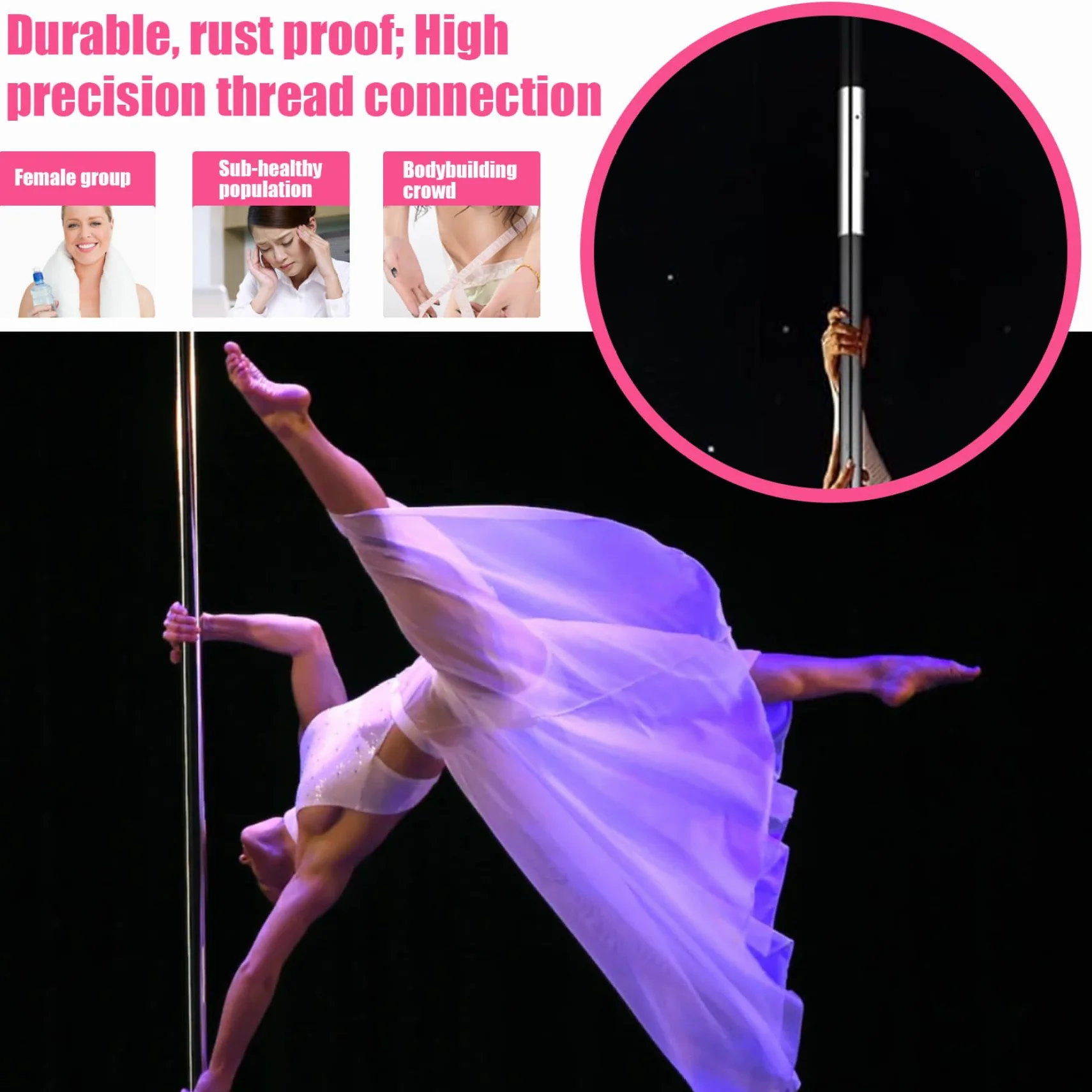 Extensión de Baile de Acero 45 mm para Pole Dance Fitness Spinning Club