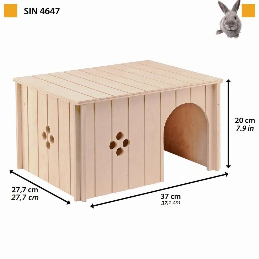 Ferplast Caseta de Madera para Conejos, Cobayas y Hámsteres SIN 4647, Madera Certificada FSC®, Ventana de Ventilación, Montaje sin Herramientas, 37 x 27,7 x H 20 cm, Talla XL