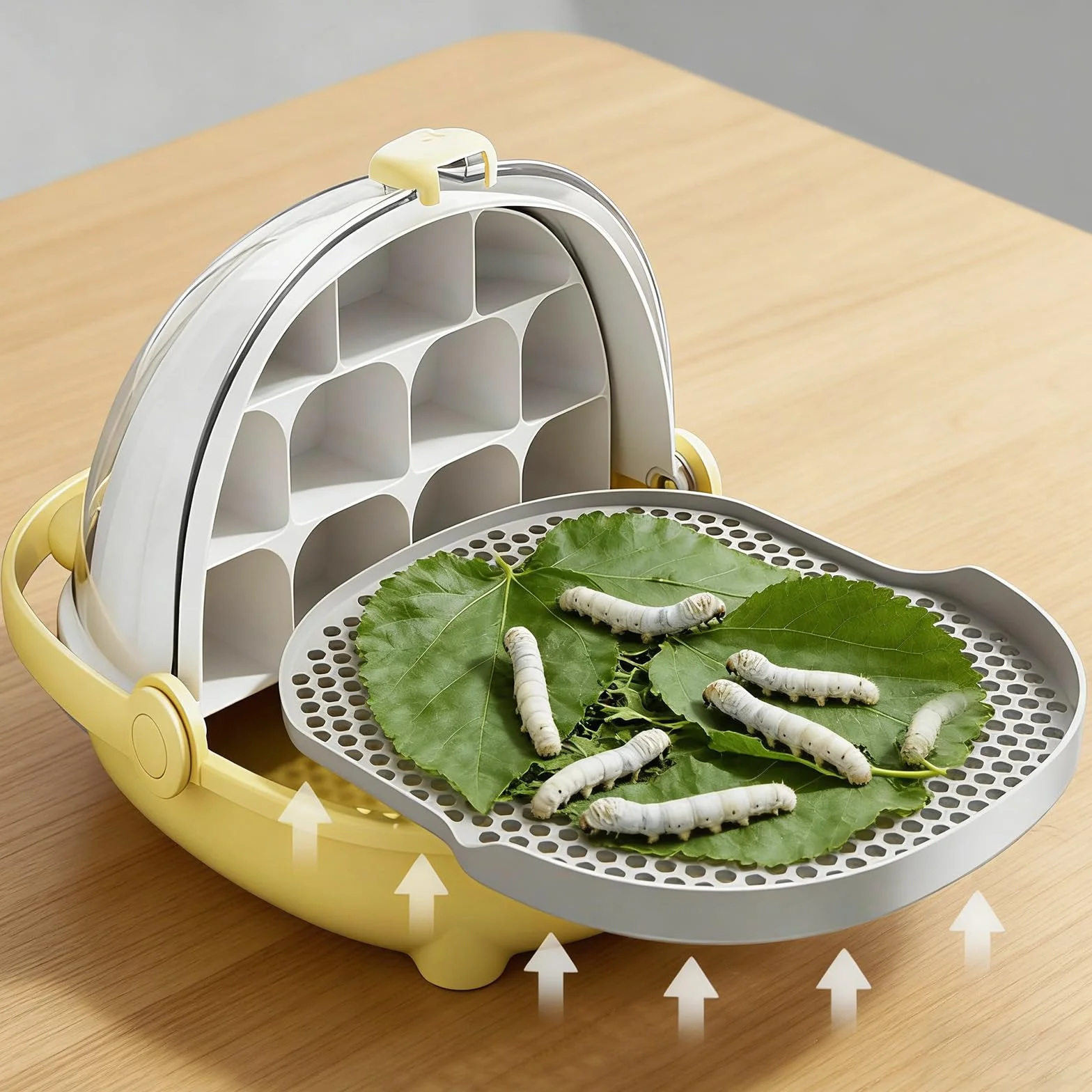 Caja De Crecimiento De Gusanos De Seda, Cápsula Espacial para La Cría De Gusanos De Seda, Jaula De Hábitat Animal,Caja De Alimentación con Asa, para Cría De Gusanos Y Pequeños Reptiles (B)