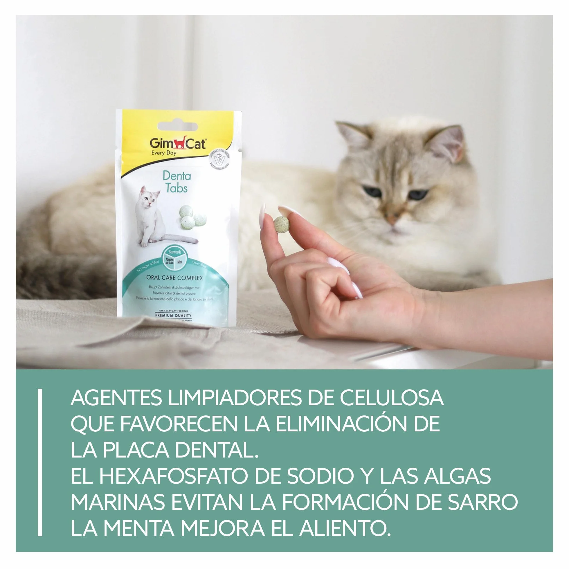 GimCat Denta comprimidos - Snack para gatos funcional que favorece el cuidado bucodental - Pack de 8 (8 x 40 g)