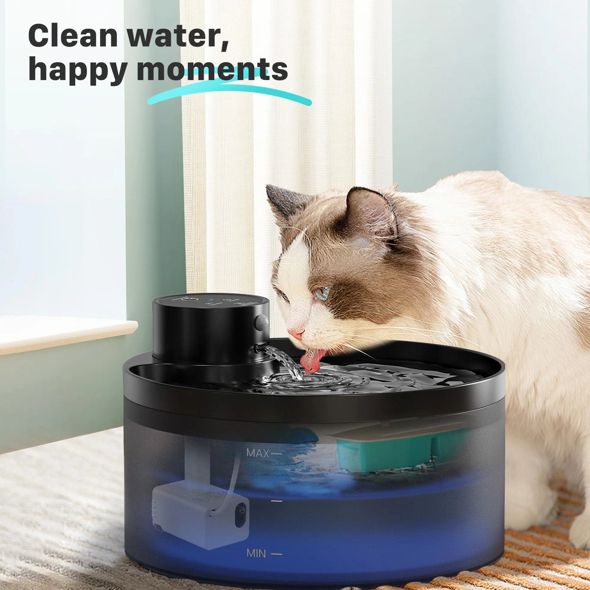 GIOTOHUN 12 Fuente para Gatos Filtros: Bebedero Gatos Filtros - 6 Filters de Carbón + 6 Filters de Esponja - Apto para Dispensador Agua sin Cable (B0CPHQ12FV)