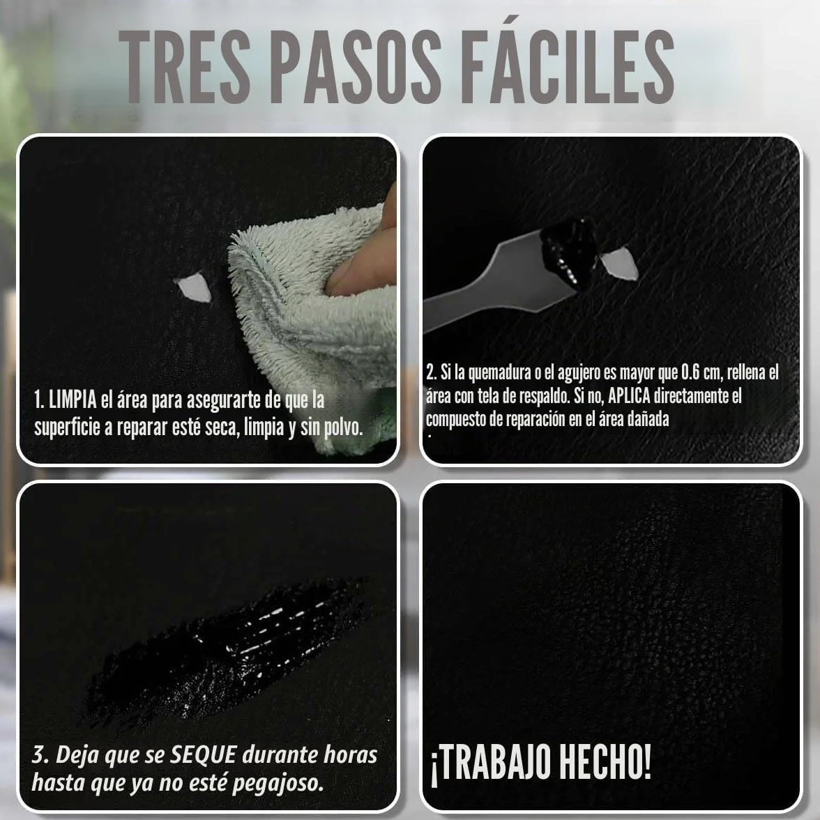 ARCSSAI - Reparación de cuero negro y vinilo restaurador de sus muebles, asientos de coche, sofá, chaqueta, cartera, cinturón, zapatos, piel de poliuretano