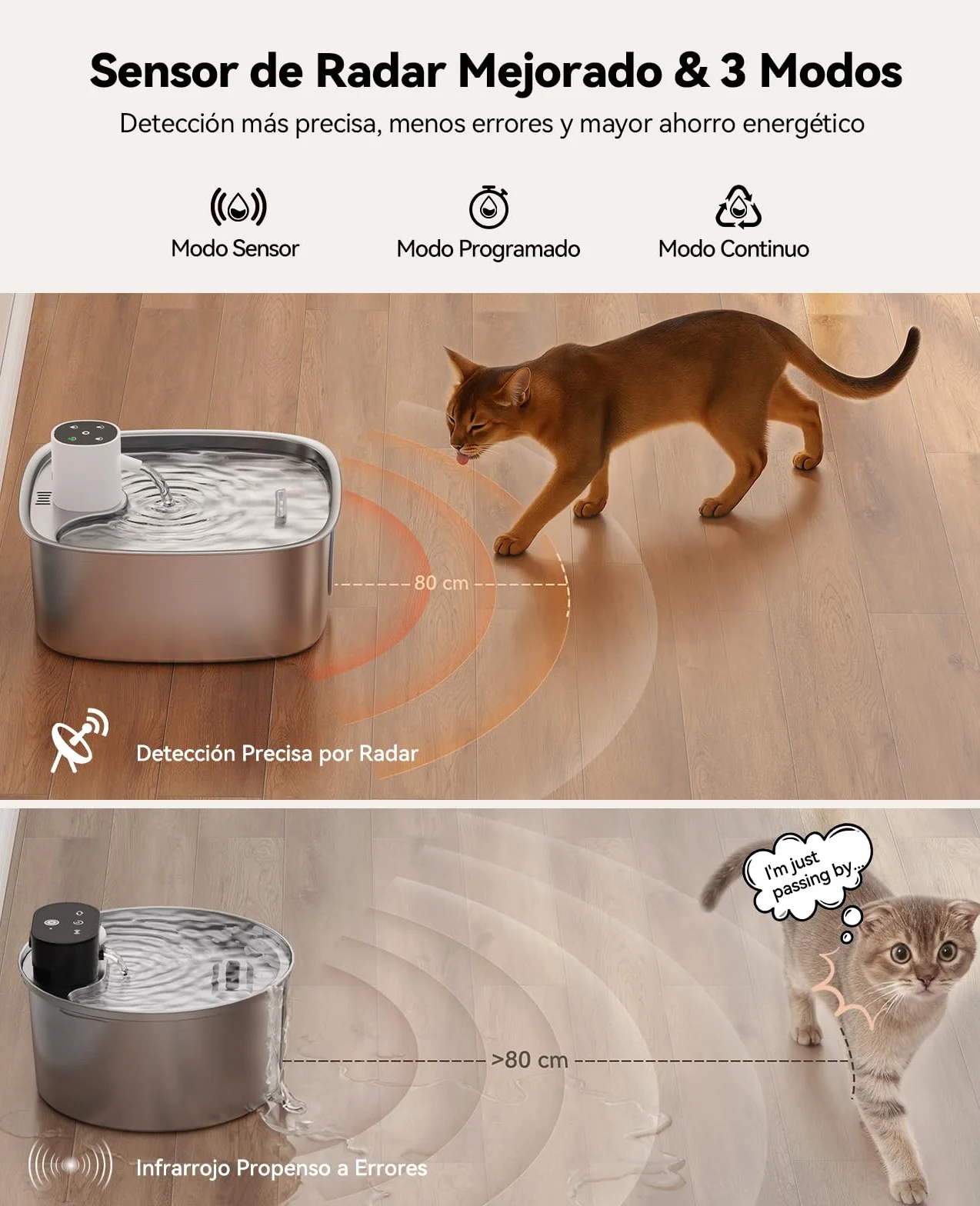 FEELNEEDY 8L Fuente para Gatos sin Cable, Bebedero Gatos Perros de Acero Inoxidable con 3 Filtros, 5000mAh Batería Recargable, Apta para Lavavajillas, Sensor de Radar Mejorado