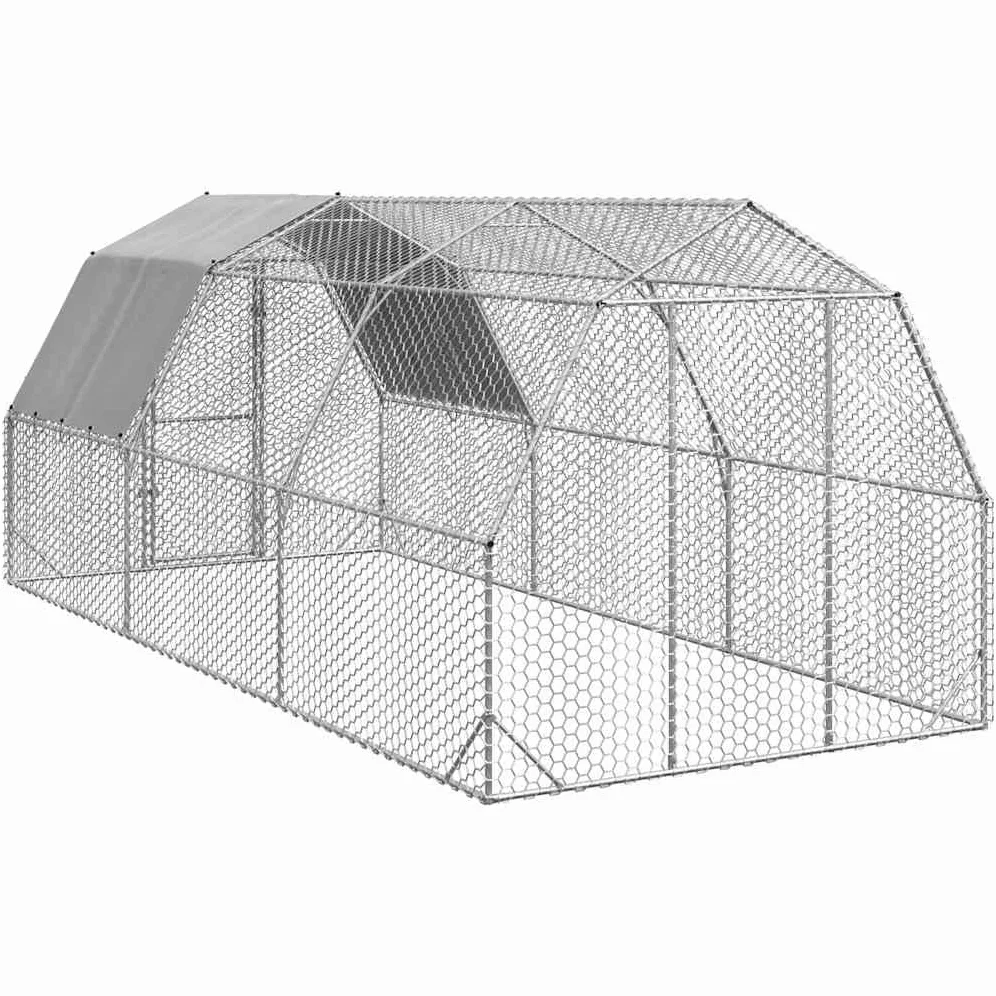Gallinero con techo, 15 m², cercado de acero galvanizado, 2,5 x 6 x 2,25 m, gran recinto exterior para aves de corral, patos, gansos y animales pequeños