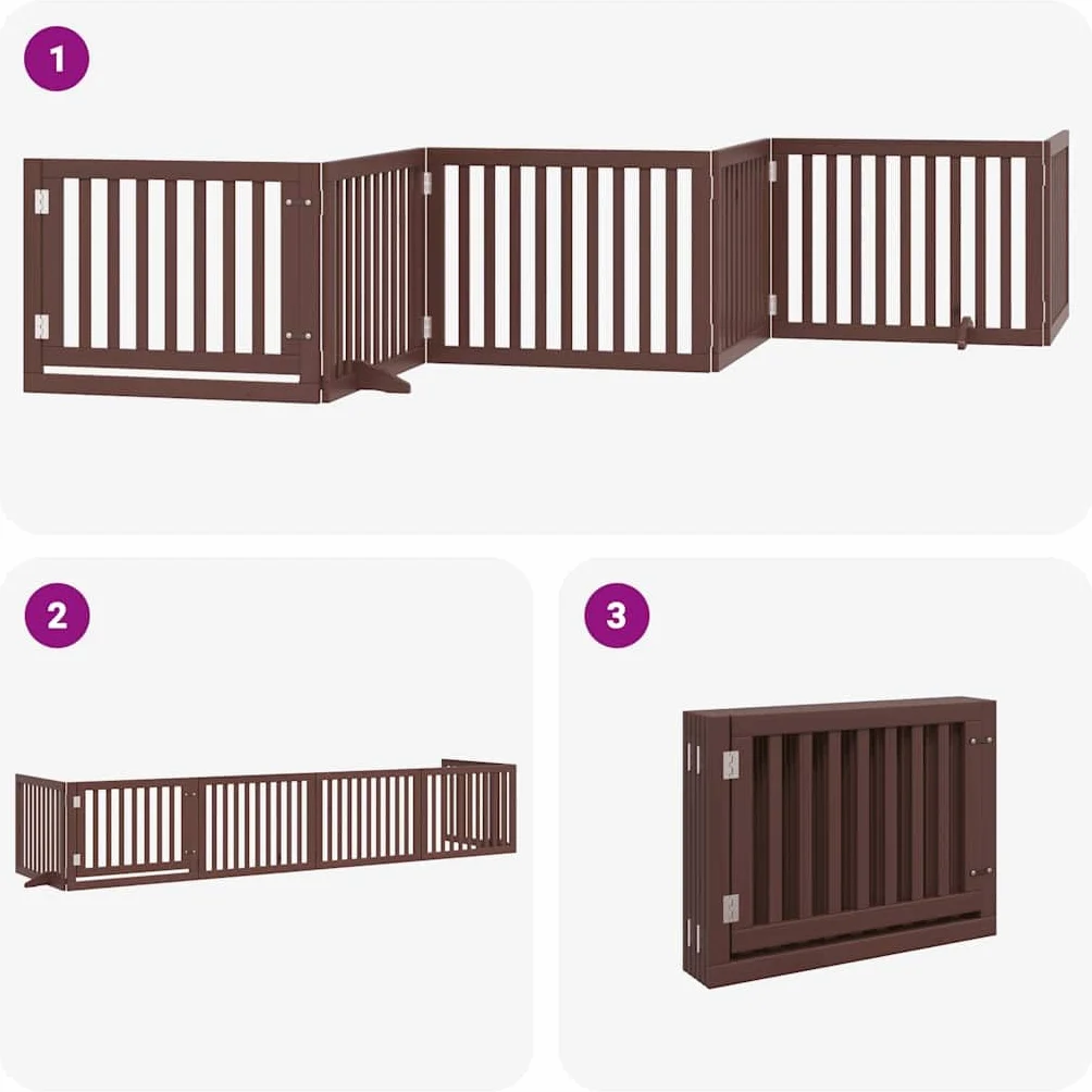 Puerta plegable para perros de 6 piezas con puerta de madera de álamo, rejilla plegable para perros con puerta con cerradura para seguridad de mascotas, puerta para perros sin taladrar
