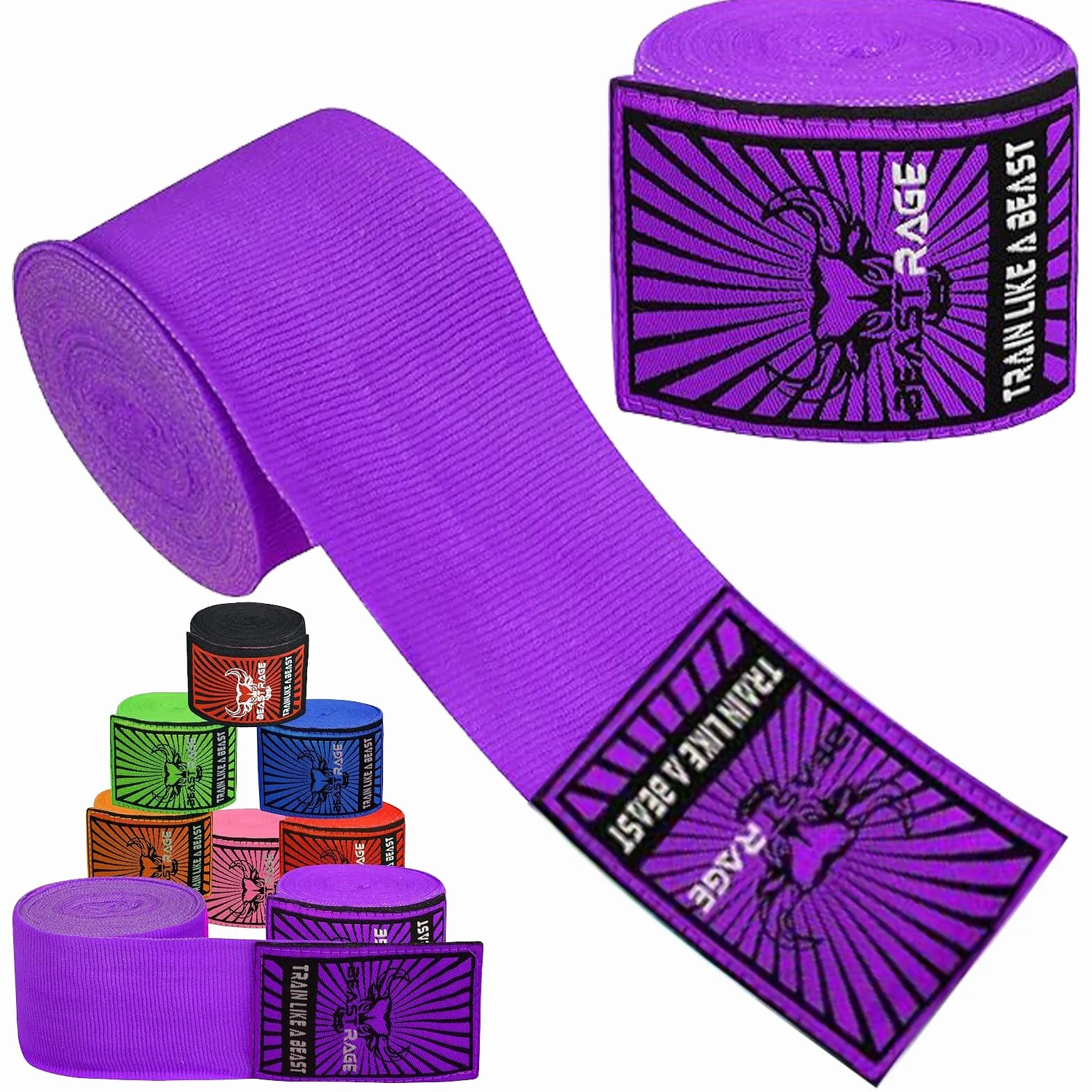 BEAST RAGE Vendajes Boxeo 4.5 M Cinta Elástica para Muñeca con Lazo Pulgar MMA Muay Thai Kick Boxing