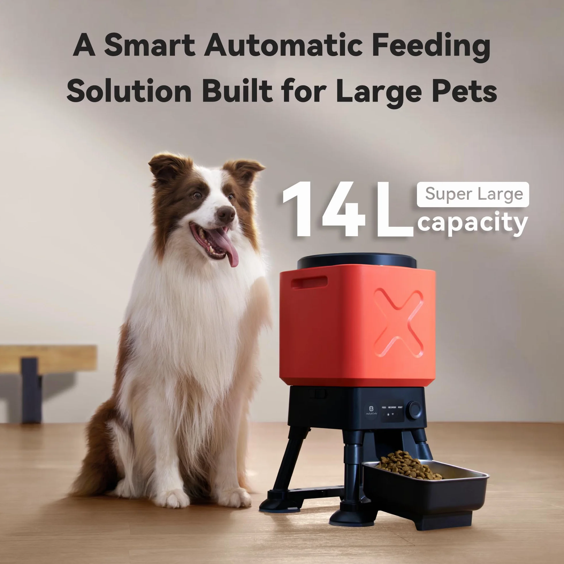 Comedero automático para Perros Grandes, Capacidad de 14 litros, alimentación remota, Sistema antibloqueo, dispensador automático de Alimentos para Perros, Control de aplicación WiFi de 2.4 G, Fuente