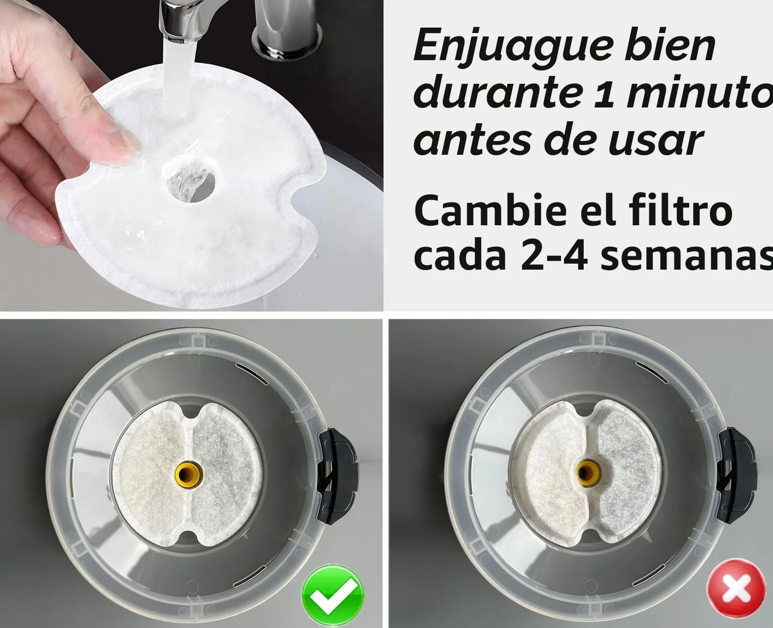 Filtro de Fuente de Agua 6 Piezas, Yiupea Filtros de Repuesto para Fuente Agua de Gato 2L & 2.5L/67 oz&84 oz, Carbón Activado de Algodón & Resina con Ttriple Filtración
