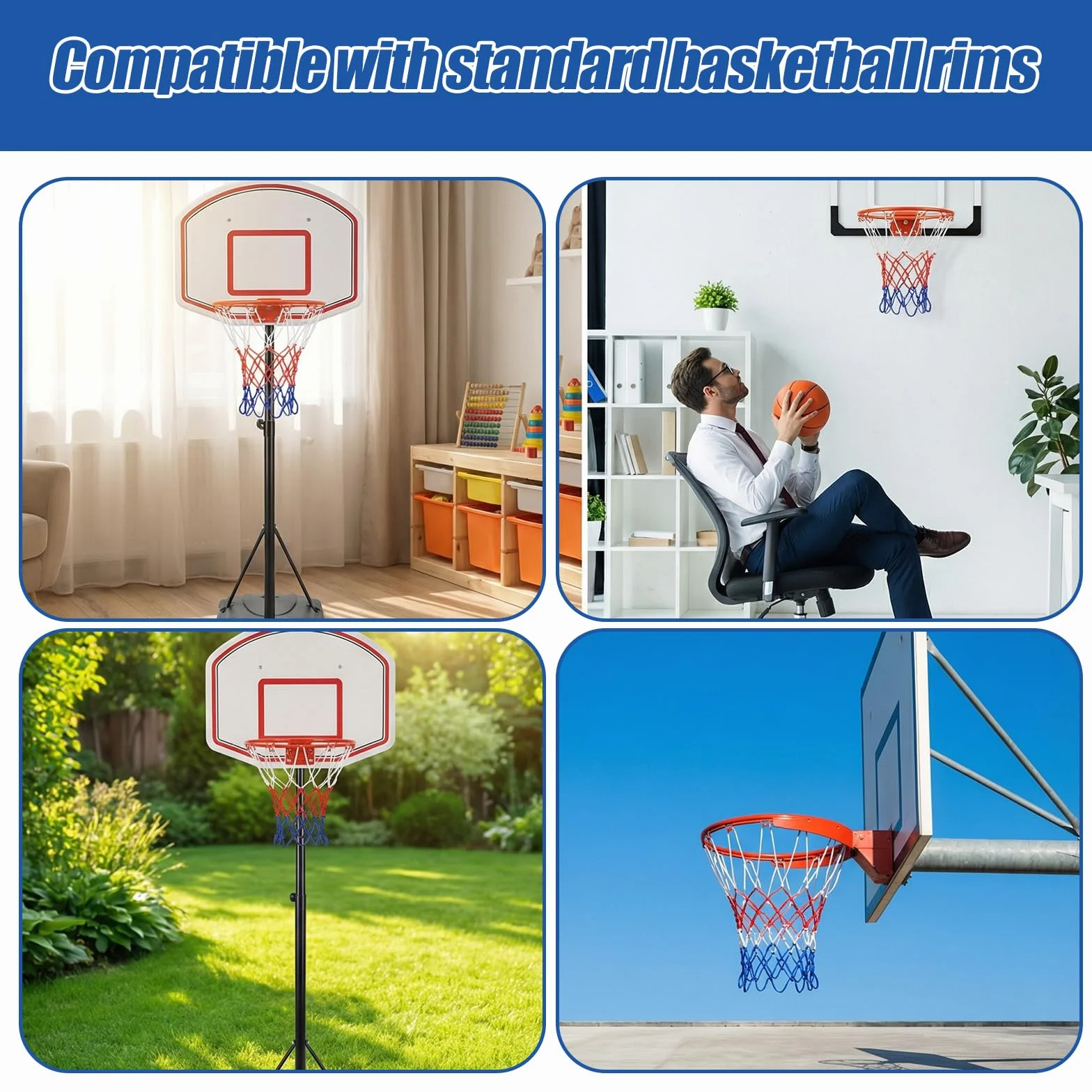 Red de baloncesto de repuesto, 2 piezas, 8 bucles, interior y exterior