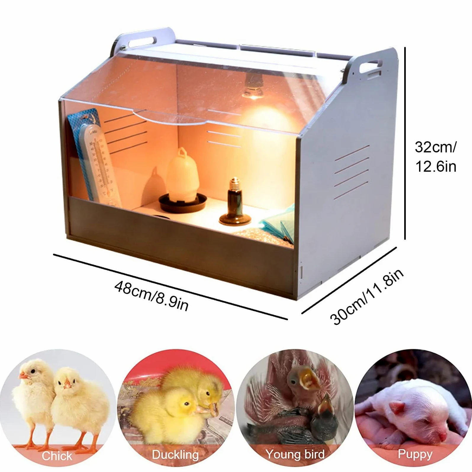 TEmkIn Criadora de Pollitos con Juego de Bombillas y termómetro, Almohadilla para orinar para Mascotas, Equipo para incubar, Caja de incubación Adecuada para Pollitos, patitos, Loros, lagartos