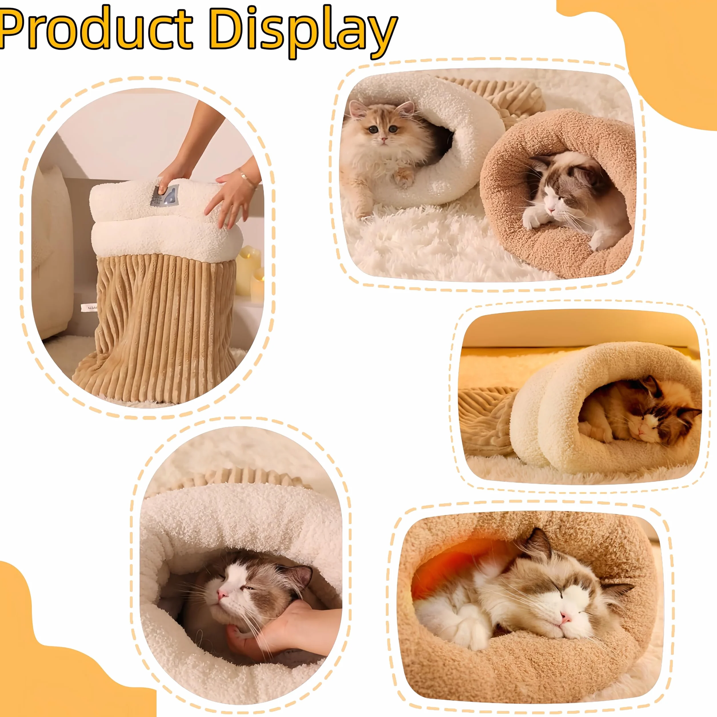 Pet Bed for Winter Pet Bed for Hauskatzen Genisch Cat Bed Cave Cat Sleeping Bag Warm Pet Bed Dog Bed Sleeping Bag Waschbarer Warmer Katzenschlafsack - Braun