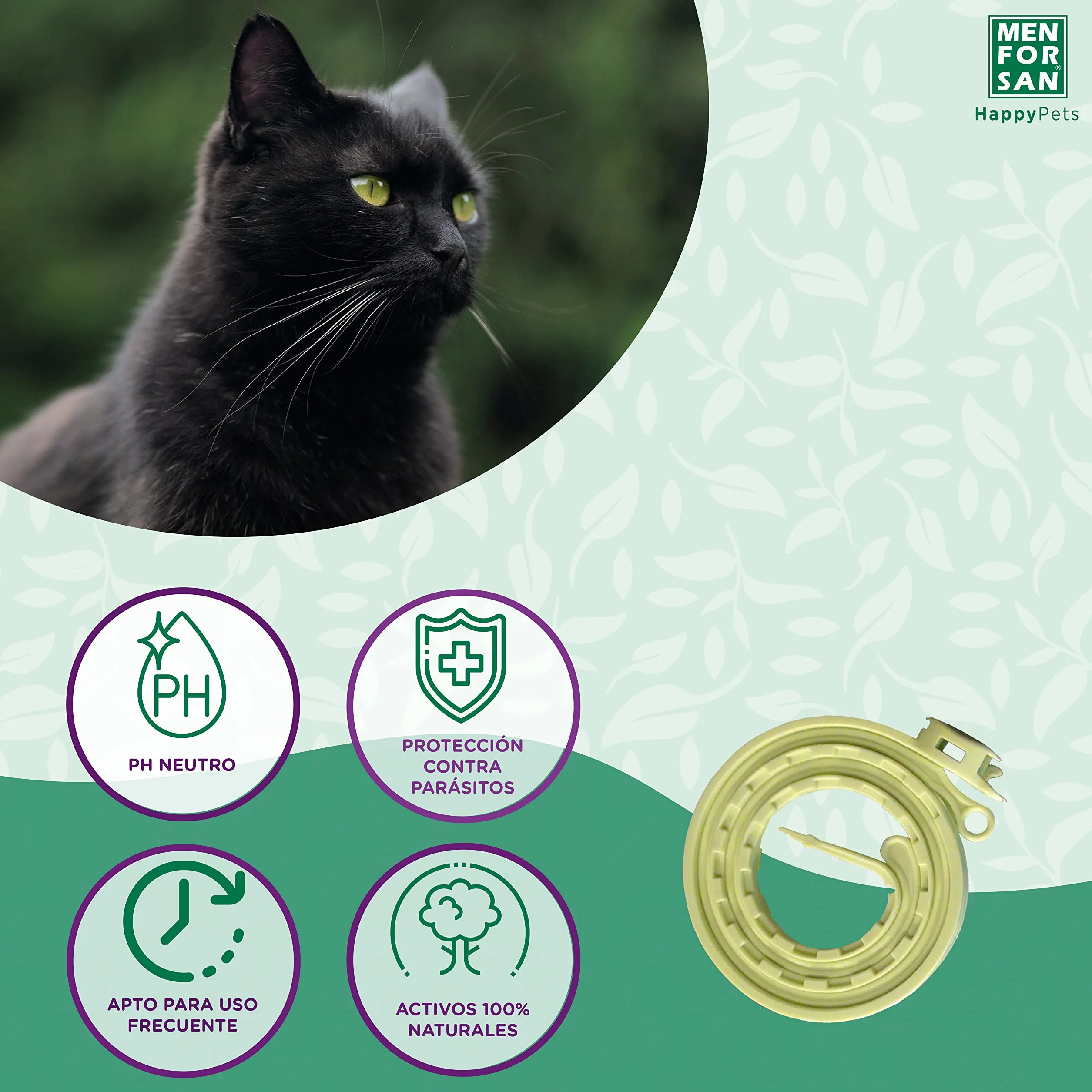 MENFORSAN Pack con 4 Collares Anti-Insectos Gatos, con Margosa, Geraniol y Lavandino, Bolsa autocierre