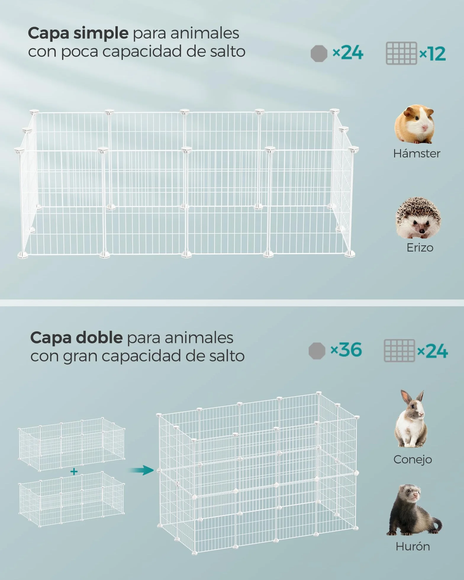 SONGMICS Jaula para Mascotas, Valla Metálica para Hámster, Conejitos, Parque de Mascotas en Bricolaje, para Animalitos, Blanco LPI001W01