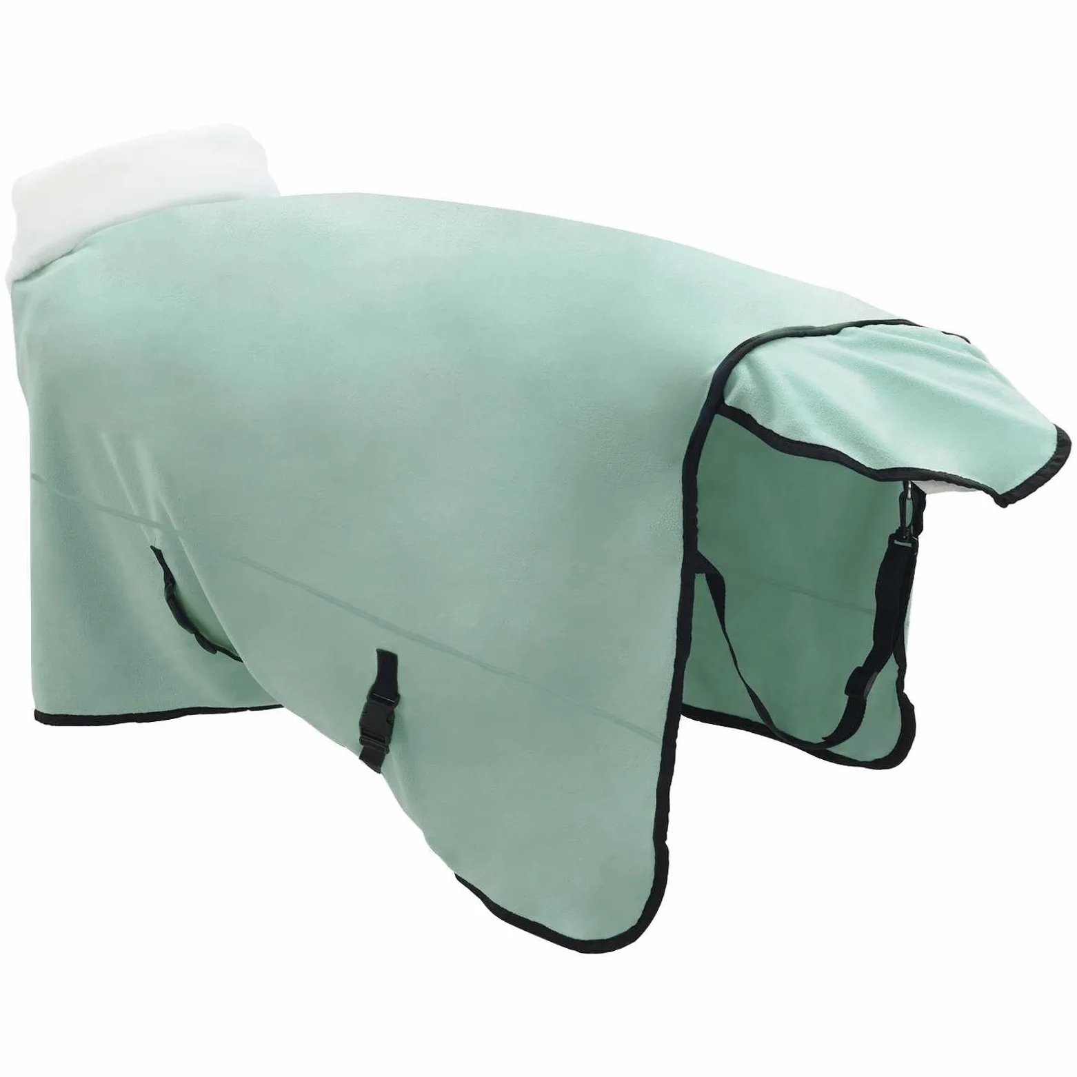 Manta para caballo verde oscuro de 135 cm, forro polar, manta de invierno con hebillas ajustables y diseño a prueba de viento para transporte de pastos, transpirable, con cinturón abdominal y