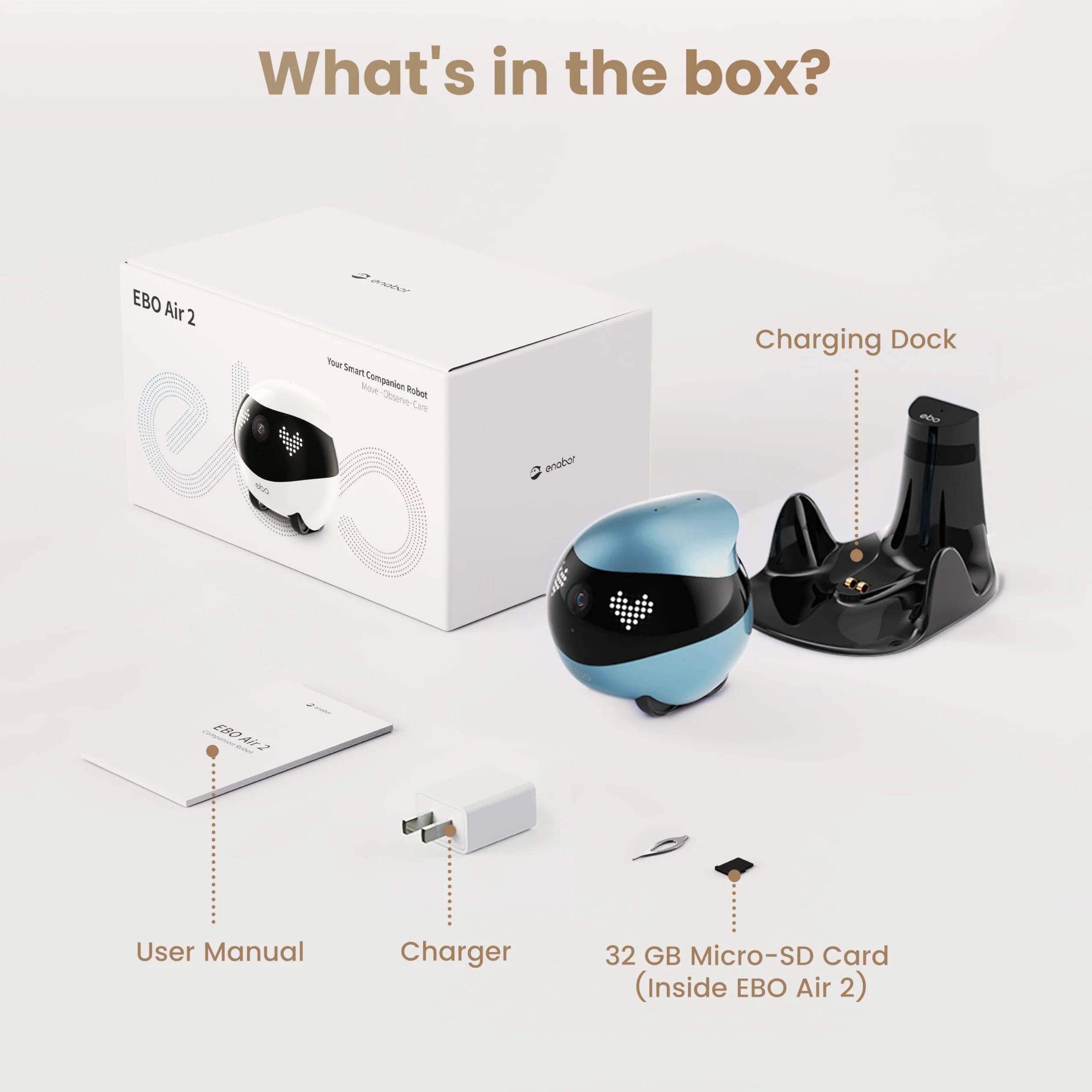 Enabot EBO Air 2 FamilyBot, cámara para mascotas con aplicación, 2 K cámaras móviles para animales de compañía con expresiones faciales personalizables, cámara inalámbrica para gatos con visión