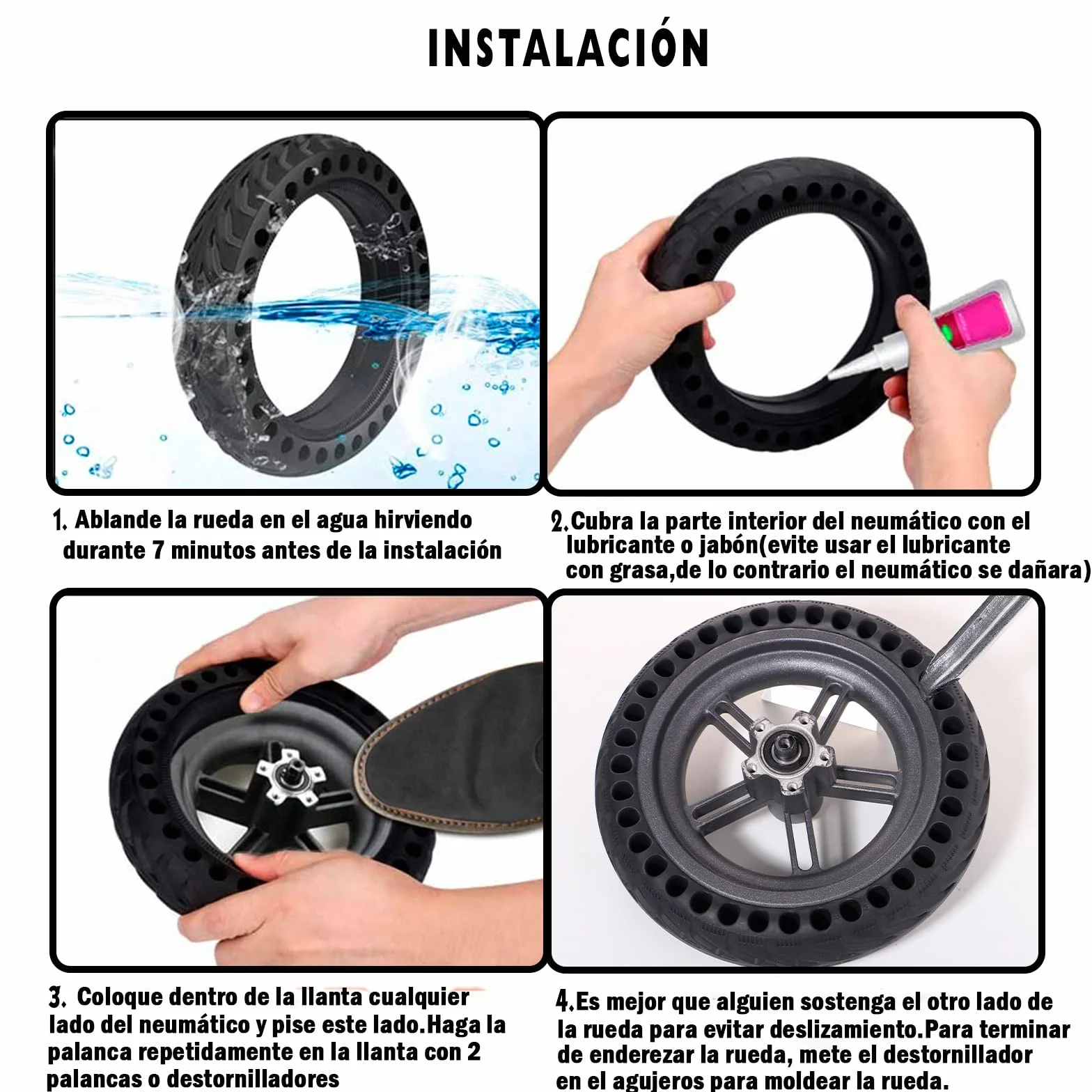 ANSENI Rueda para Patinete Maciza 8.5x2 Pulgadas Antipinchazo Compatible con Xiaomi Scooter M365/M365 Pro