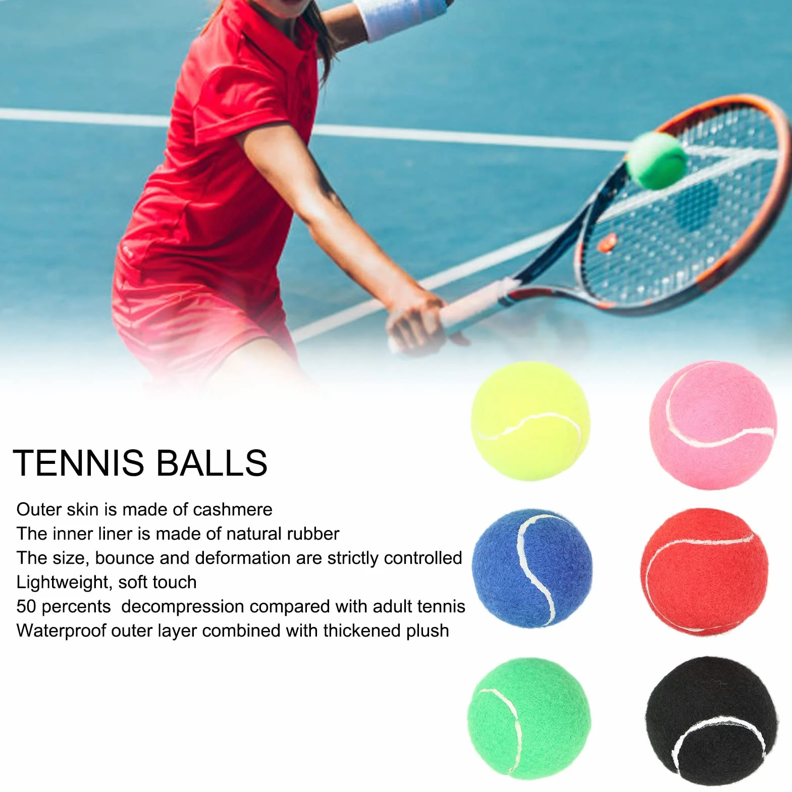 Pelotas de Tenis 6 Piezas, Multicolor, Baja Compresión, Entrenamiento para Principiantes Jóvenes Niños, para Perros
