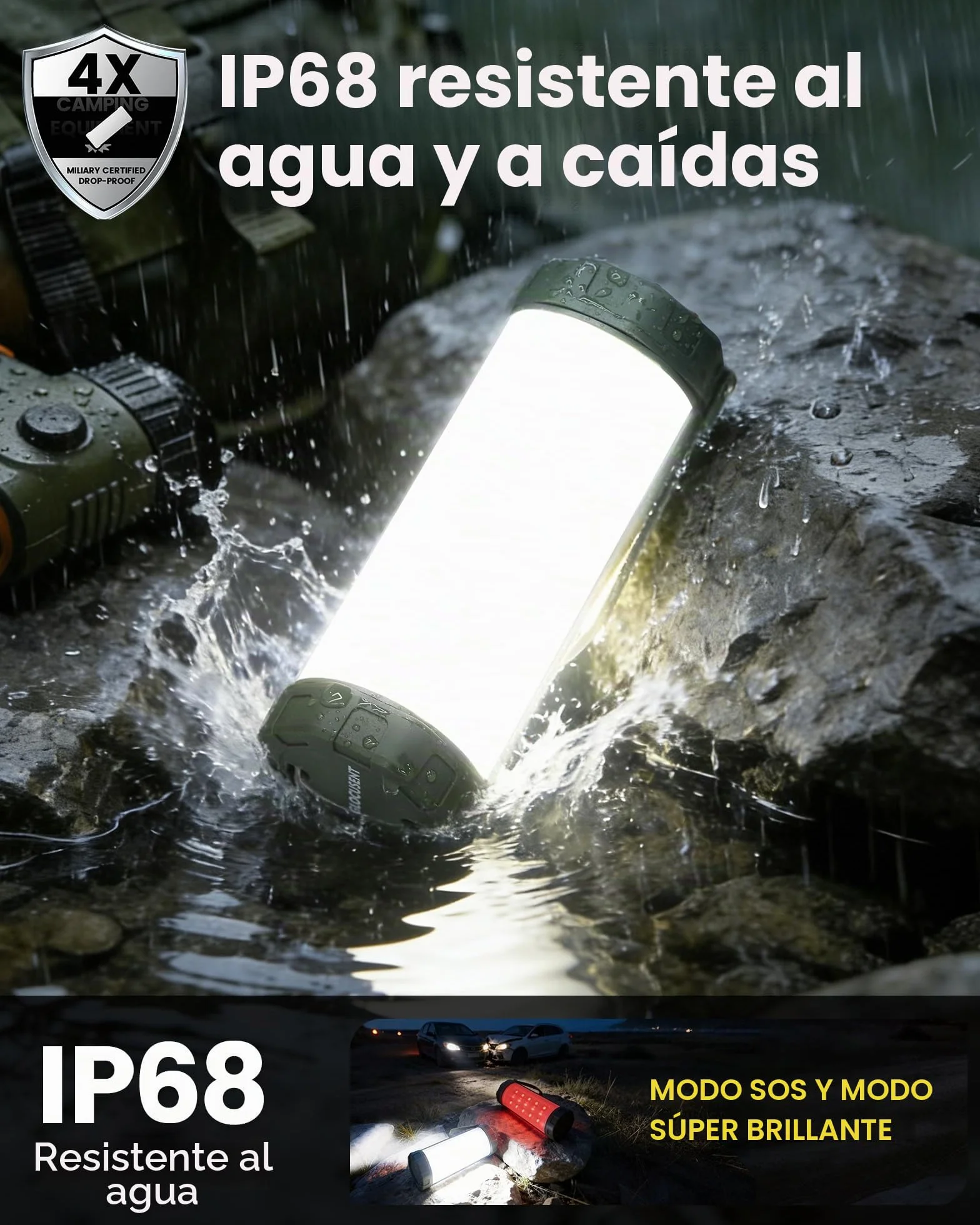 Glocusent Lámpara Camping LED 1200LM 5000mAh 120h IP68 Impermeable Recargable
