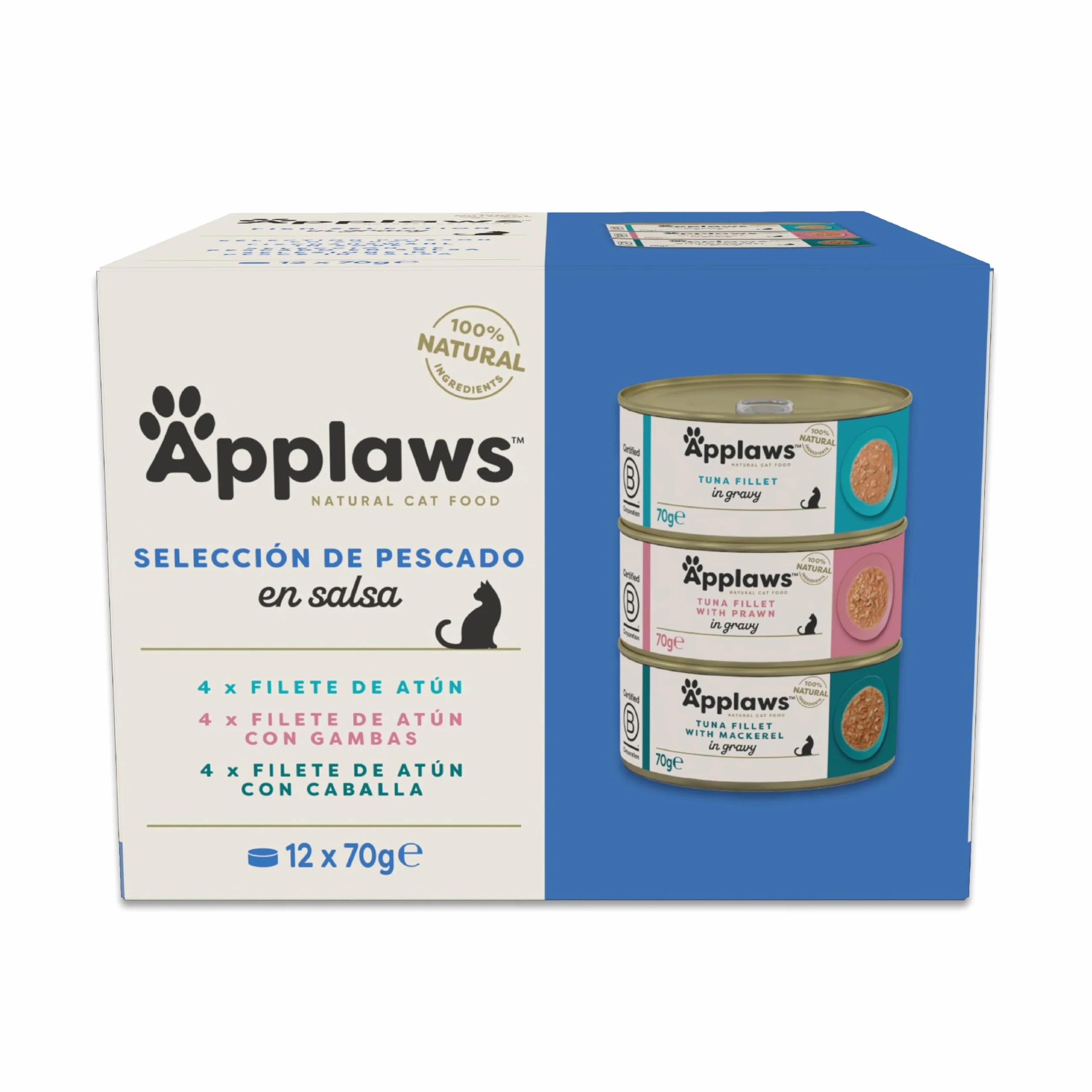 Applaws 100 % Natural Comida húmeda para Gatos Adultos, selección de Pescado en Salsa Multipack, 12 × 70 g latas