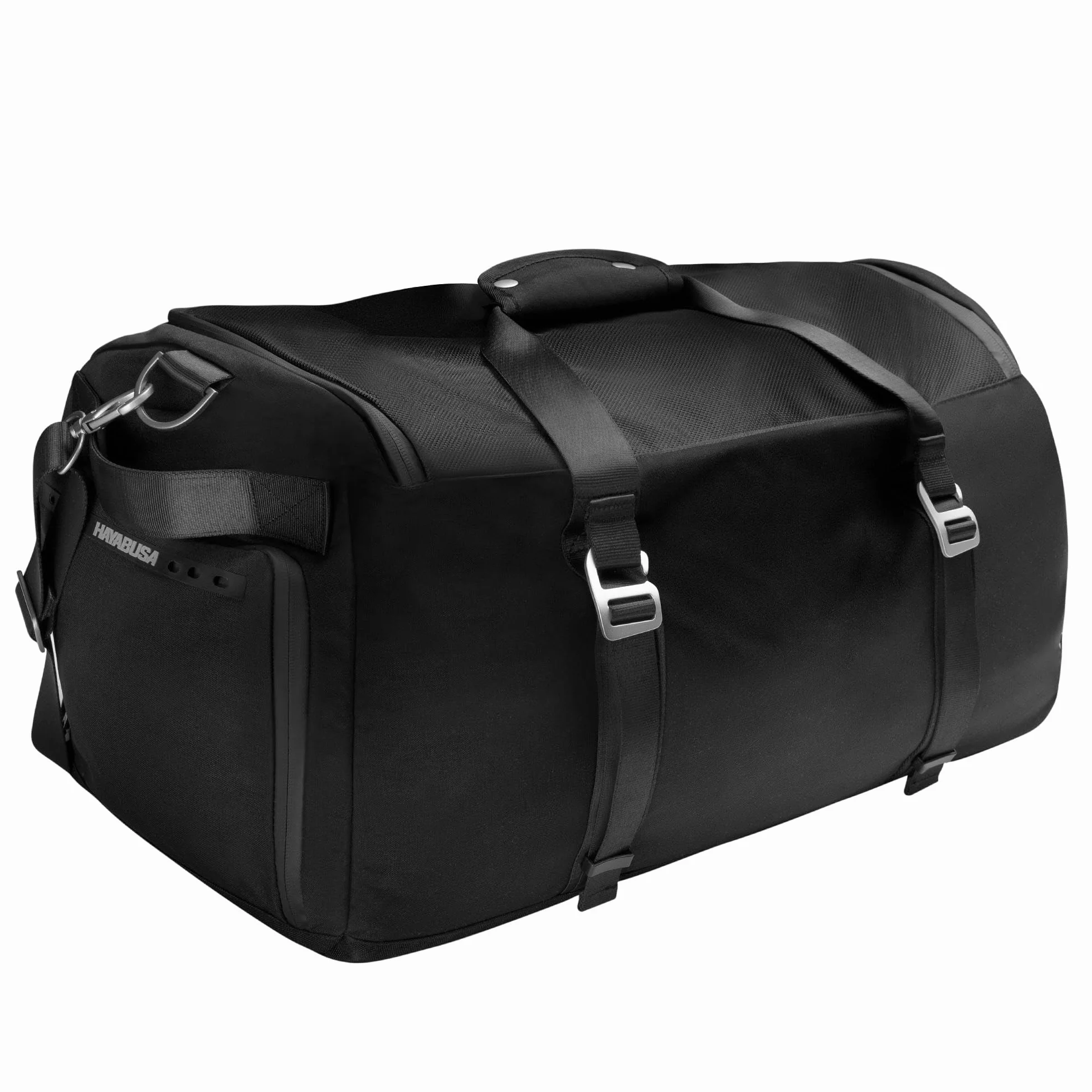 Hayabusa Airstream Bolsa de gimnasio negra 50 l 7 bolsillos con cremallera para viajes boxeo MMA BJJ kickboxing