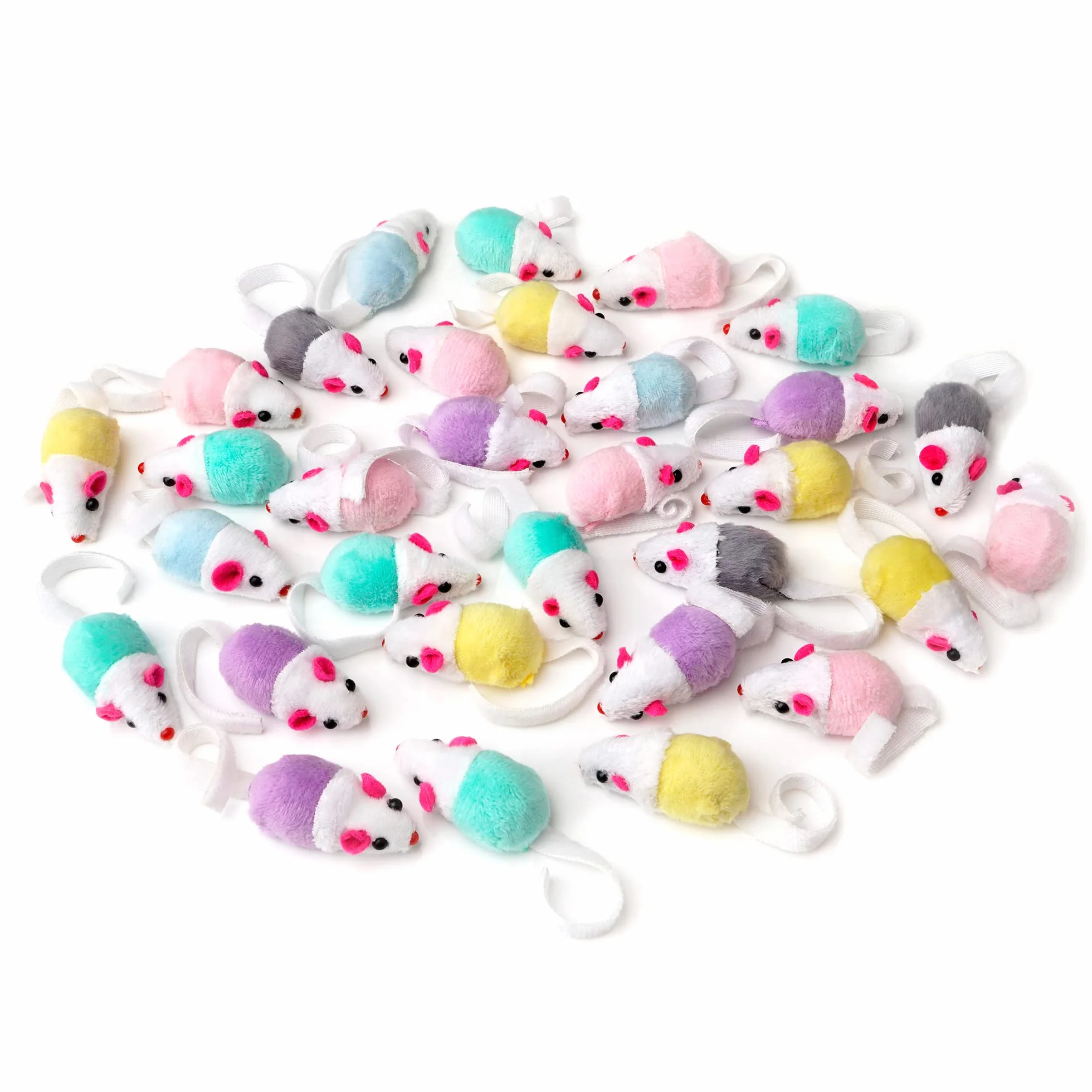 Chiwava 36 Piezas 11,5 cm Juguetes para Gatos Pequeño traqueteo Ratones Lindo Color Doble pequeño Ratón Gato Gatito Interactivo, Colores Variados