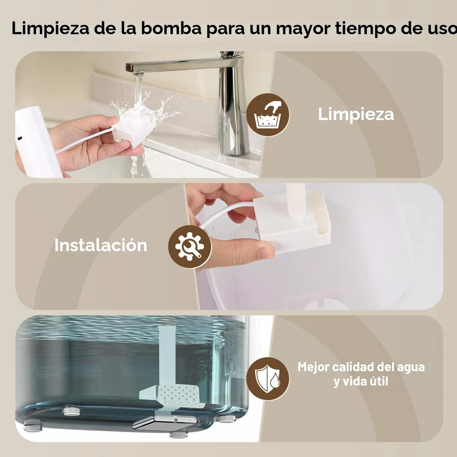 Fuente para Gatos sin Cable a Pila con Sensor de Movimiento, 2.6L Fuente de Agua Fria para Gatos con Bateria 3000mAh Recargable, Bebedero Automático a Prueba de Salpicaduras