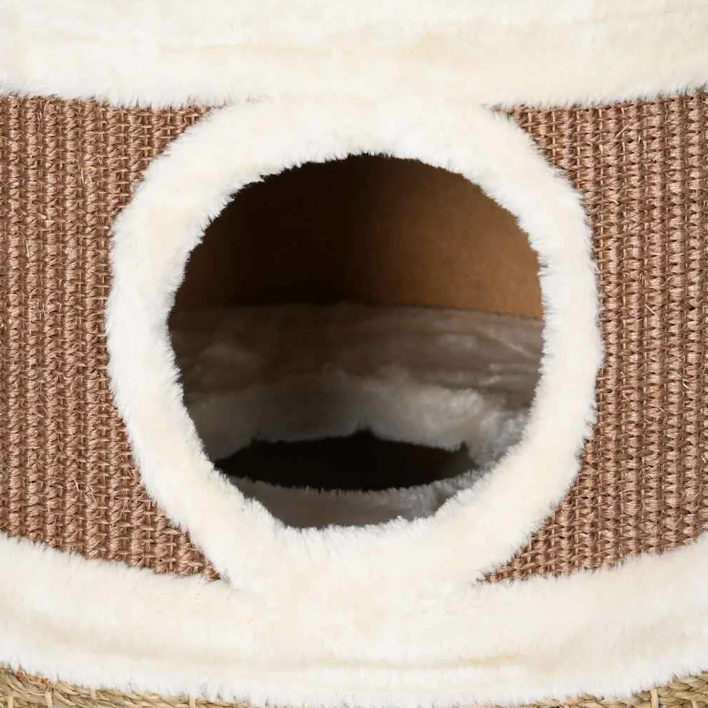 Rascador para gatos de 60 cm, torre de algas marinas con 3 cuevas | Torre rascador de madera aglomerada y algas marinas con felpa suave para el salón, ideal para gatos grandes.