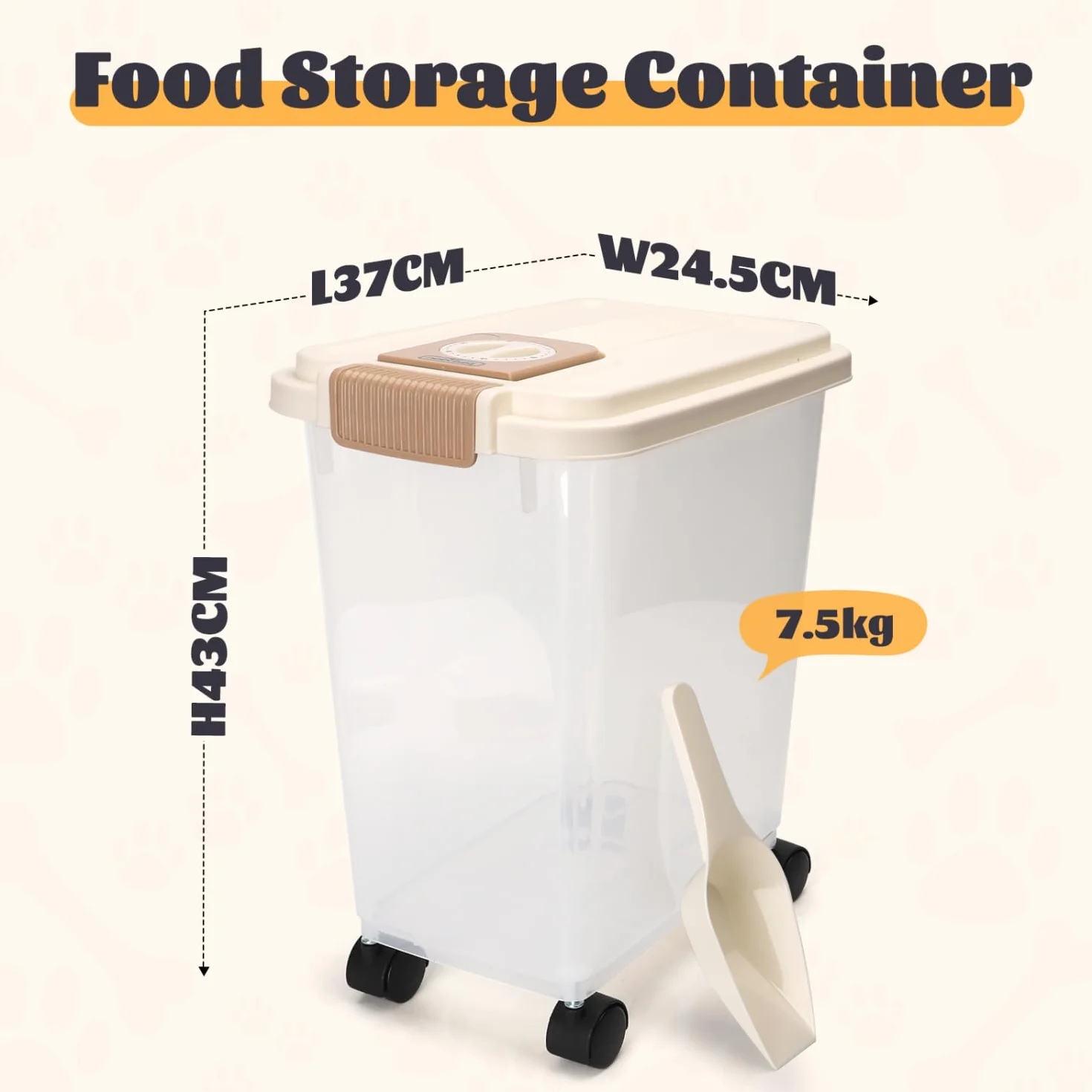 Nobleza Contenedor de Pienso para Mascotas 20L, con Ruedas, Tapa Abatible, Cuchara y Marcador de Fecha, Caja Hermética Transparente para Perros y Gatos