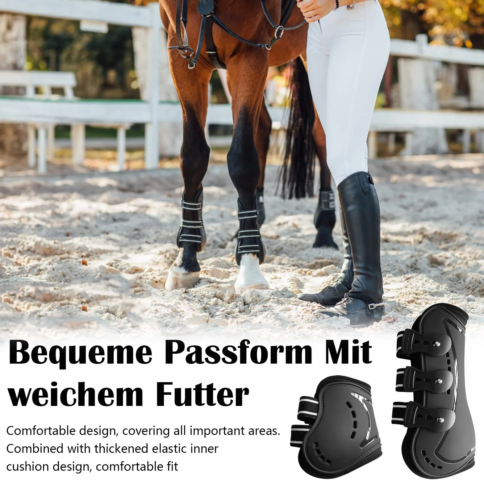 Botas de Caballo, 4 Piezas Protectores de Piernas Delanteras para Caballos, Guardabarros para Entrepierna, Protectores de Piernas Ajustables, Envolturas Protectoras para Patas de Caballo, M