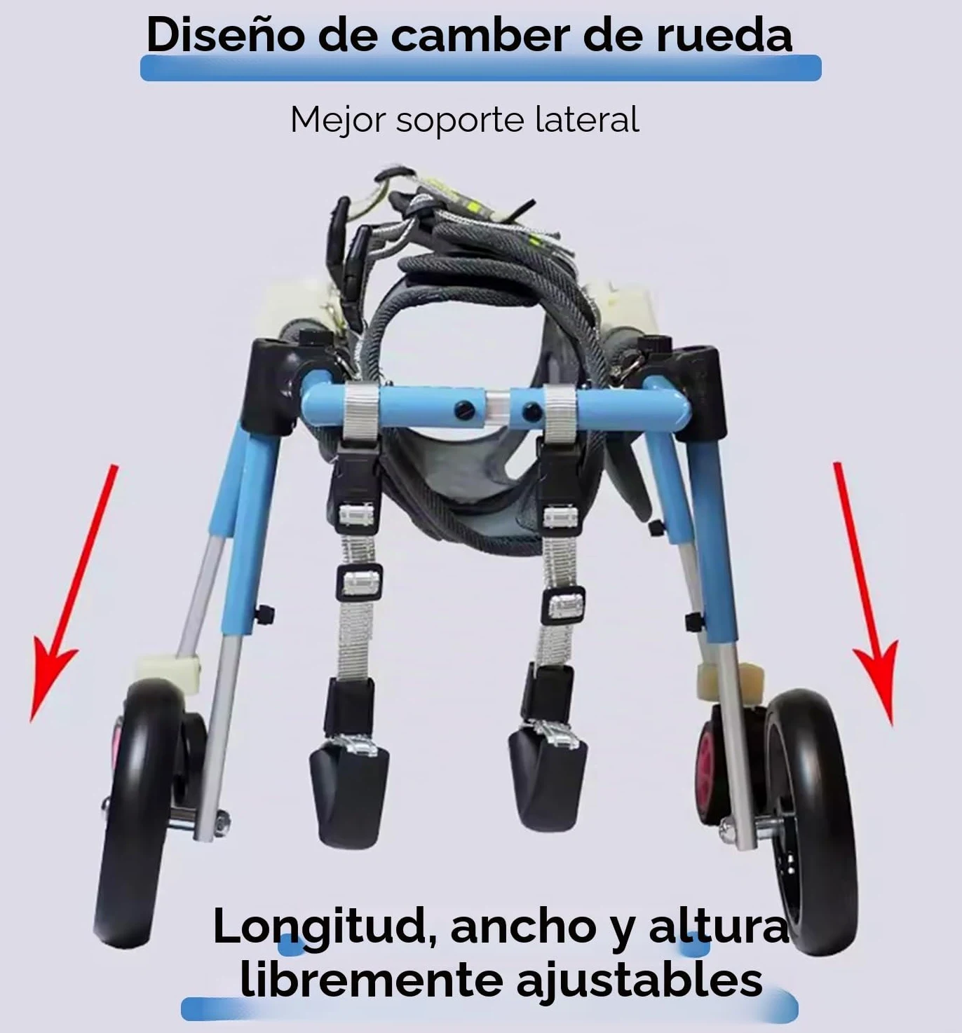 Silla Ruedas Perro Carro de Recuperación para Perros con Ruedas Ajustables de 2 o 4 Pulgadas, Carrito de Rehabilitación para Mascotas Pequeñas o Grandes con Extremidades Traseras Tallas XS a XXL,(XXL)