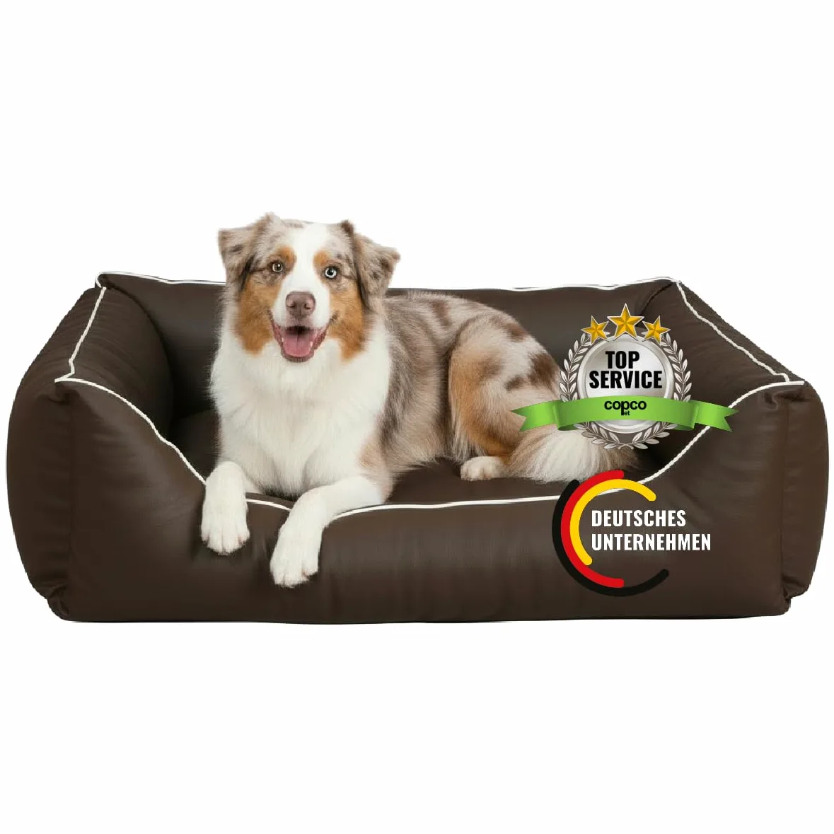 Cama para perros CopcoPet Rocco 2 en 1, impermeable y de piel sintética, con colchón de plástico para perros con espuma de copos o espuma viscoelástica ortopédica