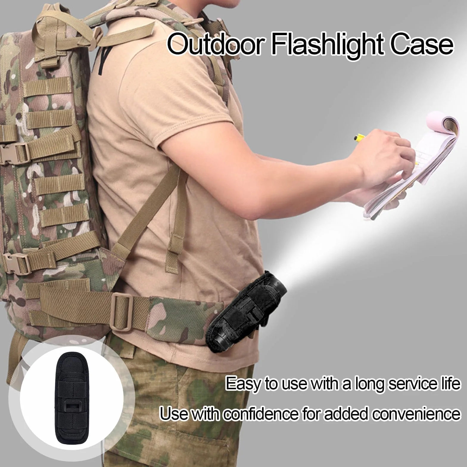 Funda de Linterna Táctica Molle Giratorio 360 Grados Nailon Bolsa para Linterna Senderismo Camping