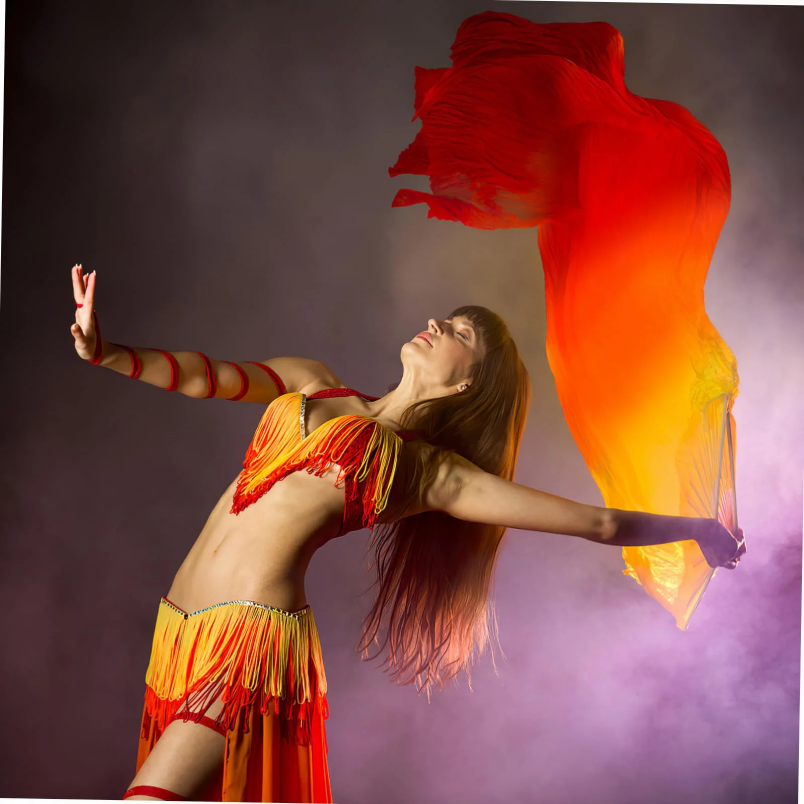 Toyvian Abanico Bailarín De Seda Alargado Degradado Para Danza Del Vientre